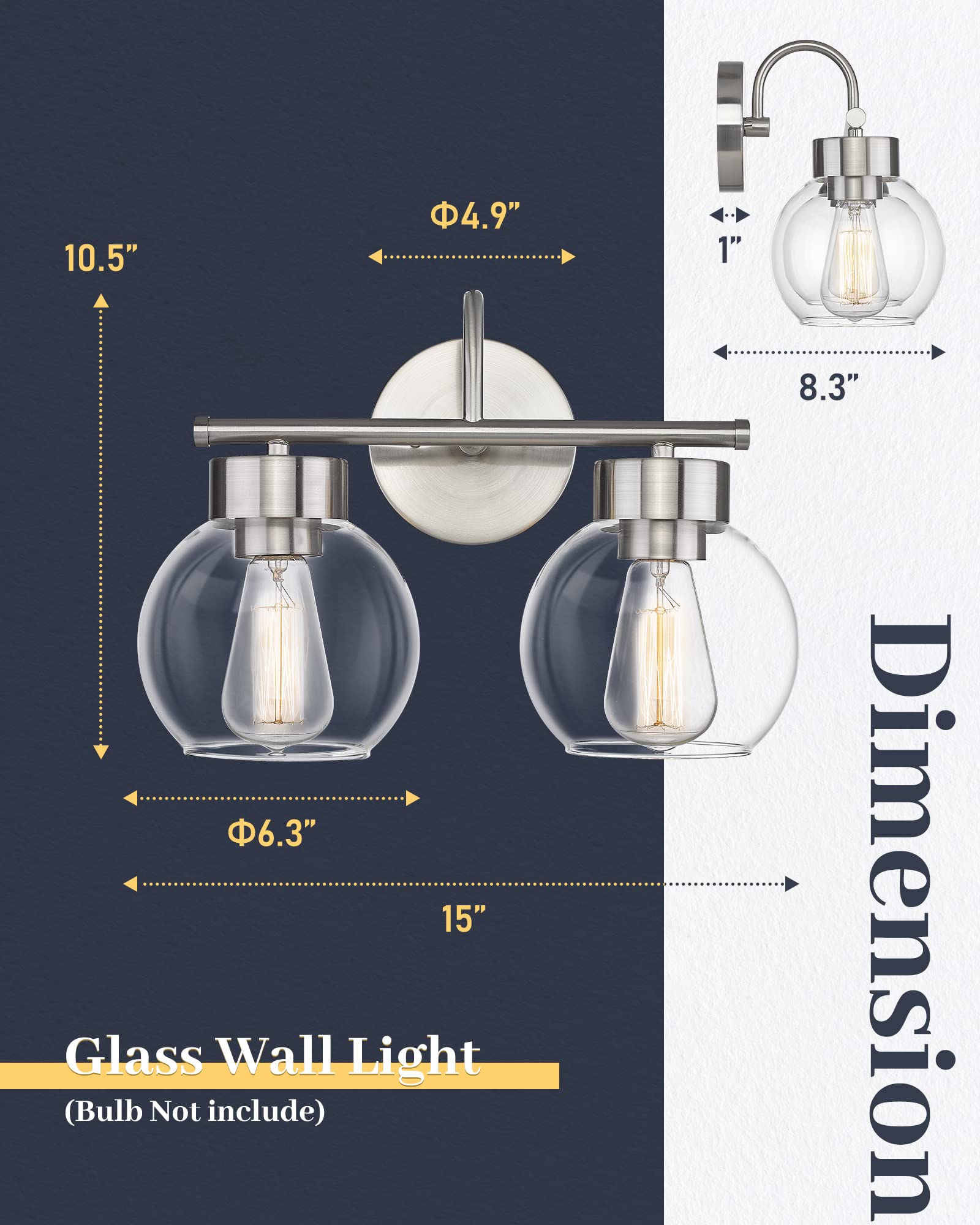 Eapudun 2-Light Bathroom Light Fixtures Over Mirror, Brushed Nickel Vanity Lights For Bathroom Modern Wall Sconces Vanity Light