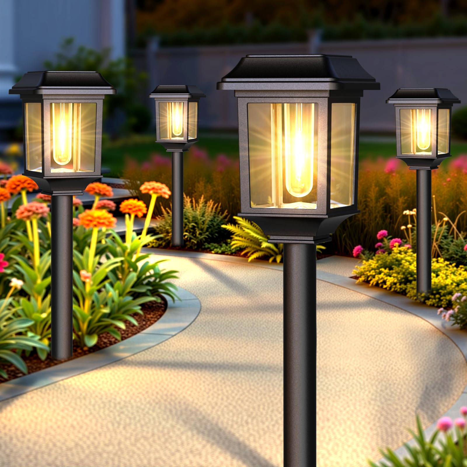 Mancra Solar Pathway Lights, 8 Pack, Waterproof, Stainless Steel, Warm White Garden Decor