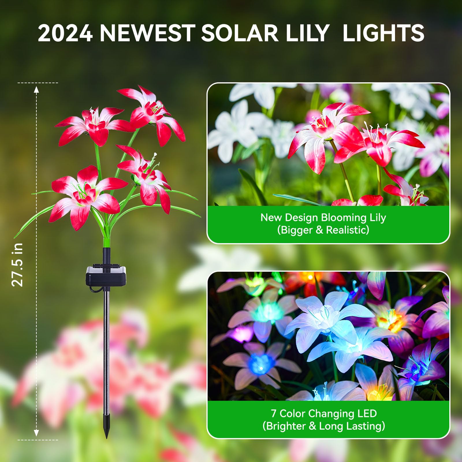WdtPro Solar Garden Lights, 8 Pack RGB with 32 Lily Flowers, Waterproof, Multicolor, Model TFL001