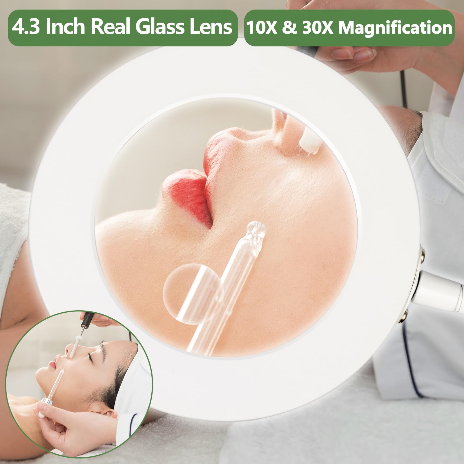 HITTI 10X & 30X Floor Magnifying Glass with Light, Adjustable LED, White, Model TP-10X*30X