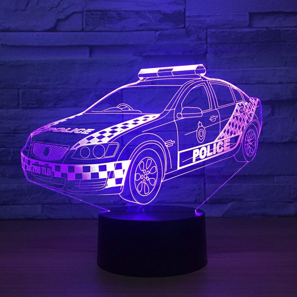 Ytdzltd 3D Police Car Night Light - 16 Color Changing Usb Powered Remote Control Touch Switch Decor Optical Illusion Led Table D