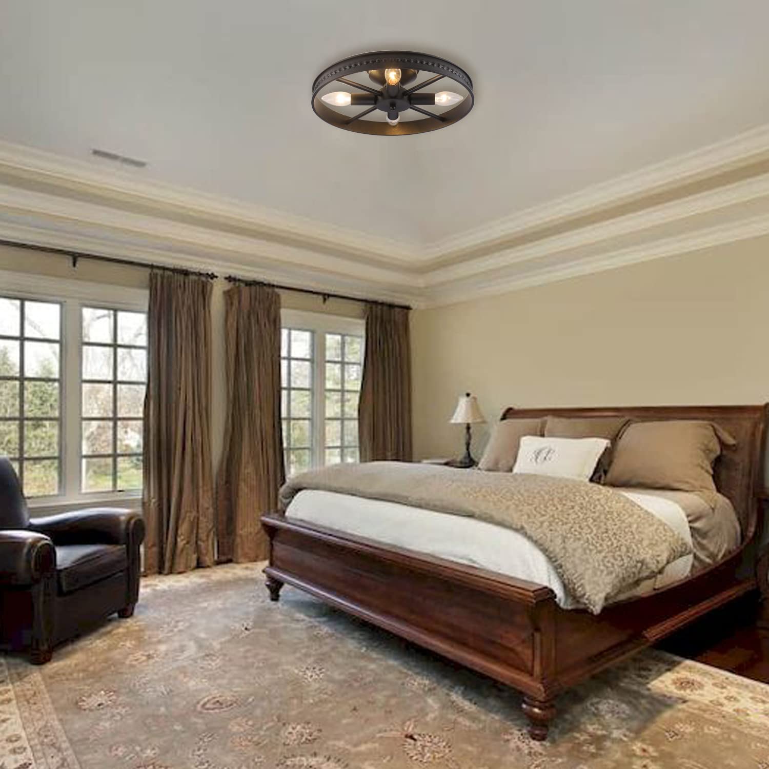 Kjlars Ceiling Light Fixture Flush Mount Ceiling Lamp Black Farmhouse Chandelier Industrial Rustic Light Fixtures Pendant Lighti