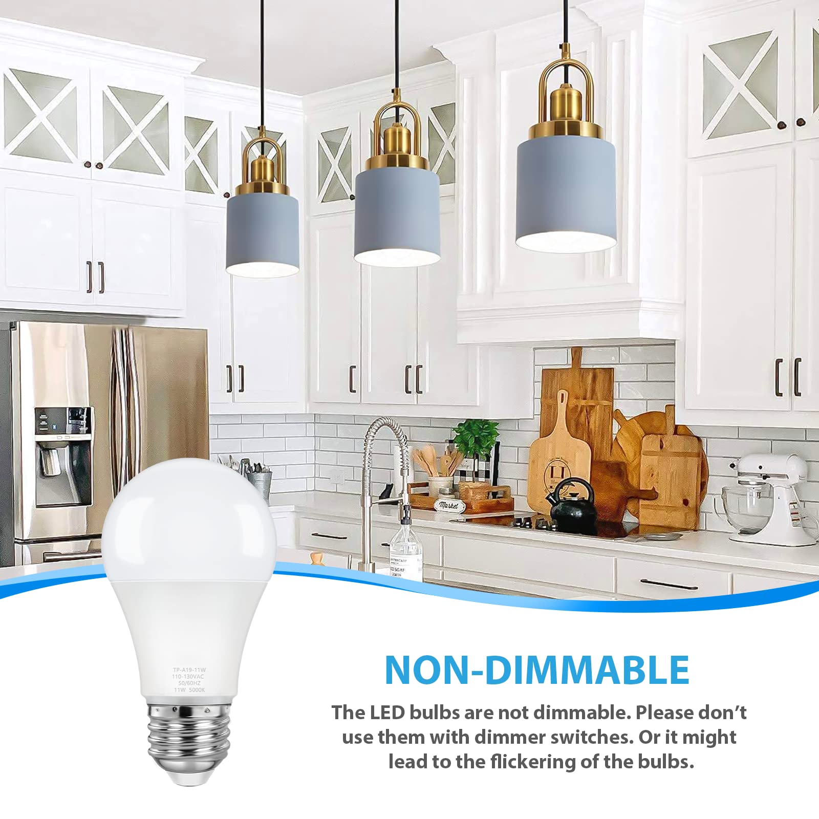 Asomst 4-Pack A19 Led Light Bulbs, 100W Equivalent Led Bulb, 5000K 1100Lumen Light Bulb 11W, Non-Dimmable E26 Frosted Lighting, Cri 85+, No Flicker