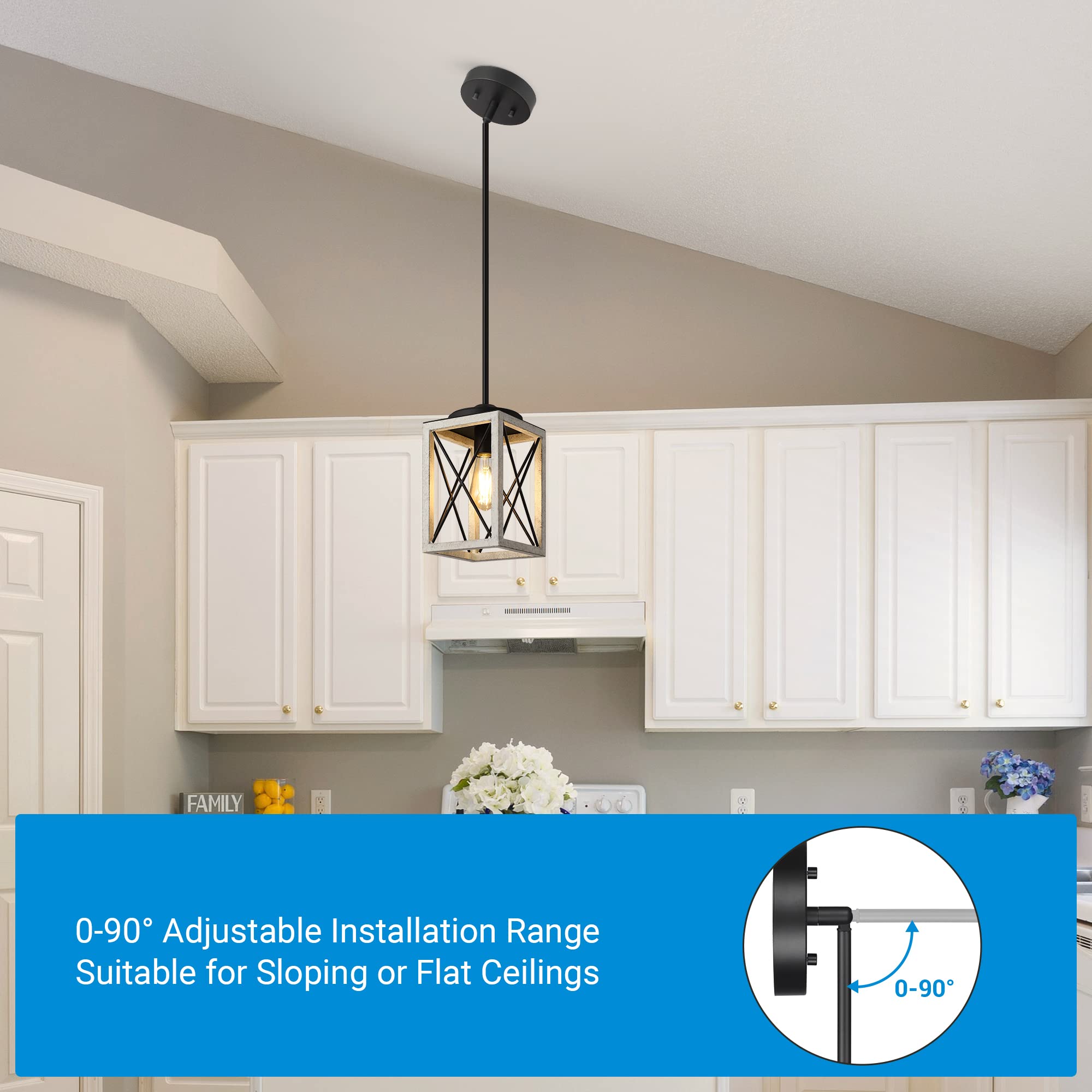 Dewenwils Pendant Light, Metal Pendant Light Fixtures With Wooden Grain Finish, 48'' Adjustable Pipes For Flat And Slop Ceiling,