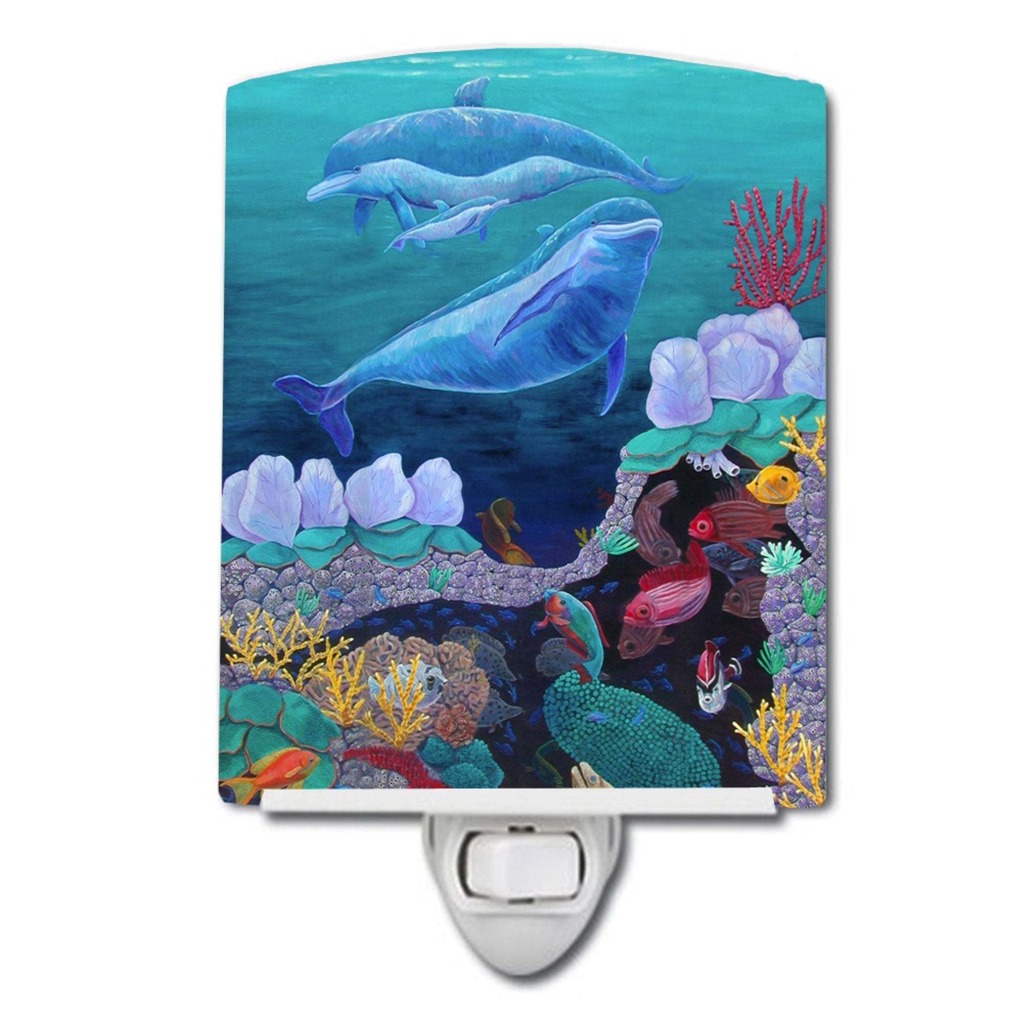  inchCarolines Treasures Dolphin Familty Swimming Ceramic Night Light, 6x4, Multicolor inch