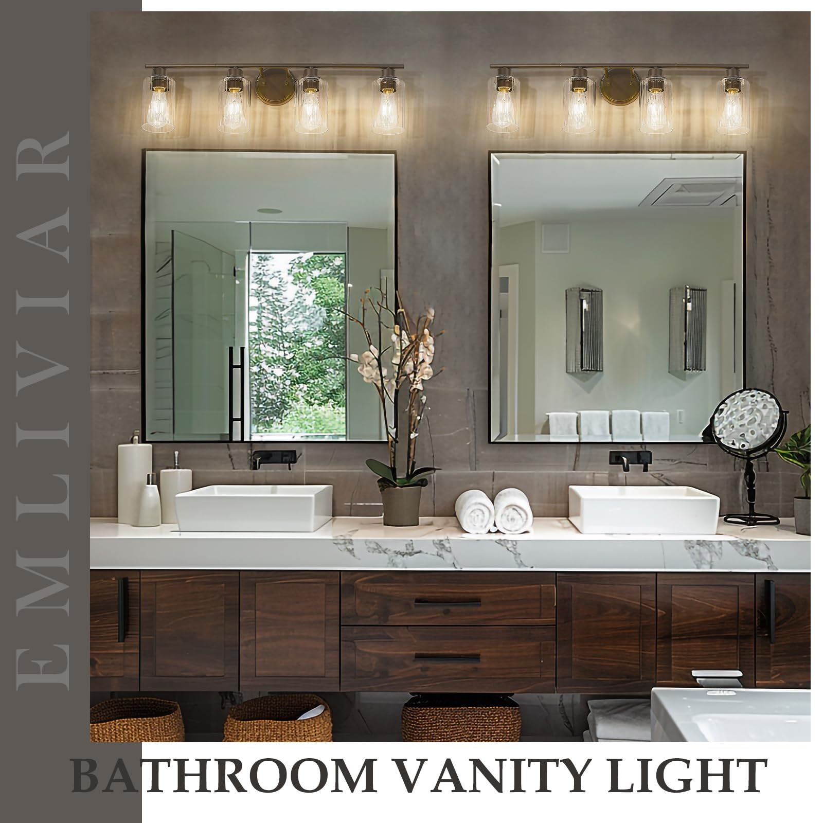 Emliviar 4-Light Modern Vanity Light Fixture, 31" Fluted Ripple Glass, Oil Rubbed Bronze Finish, Model YE295B