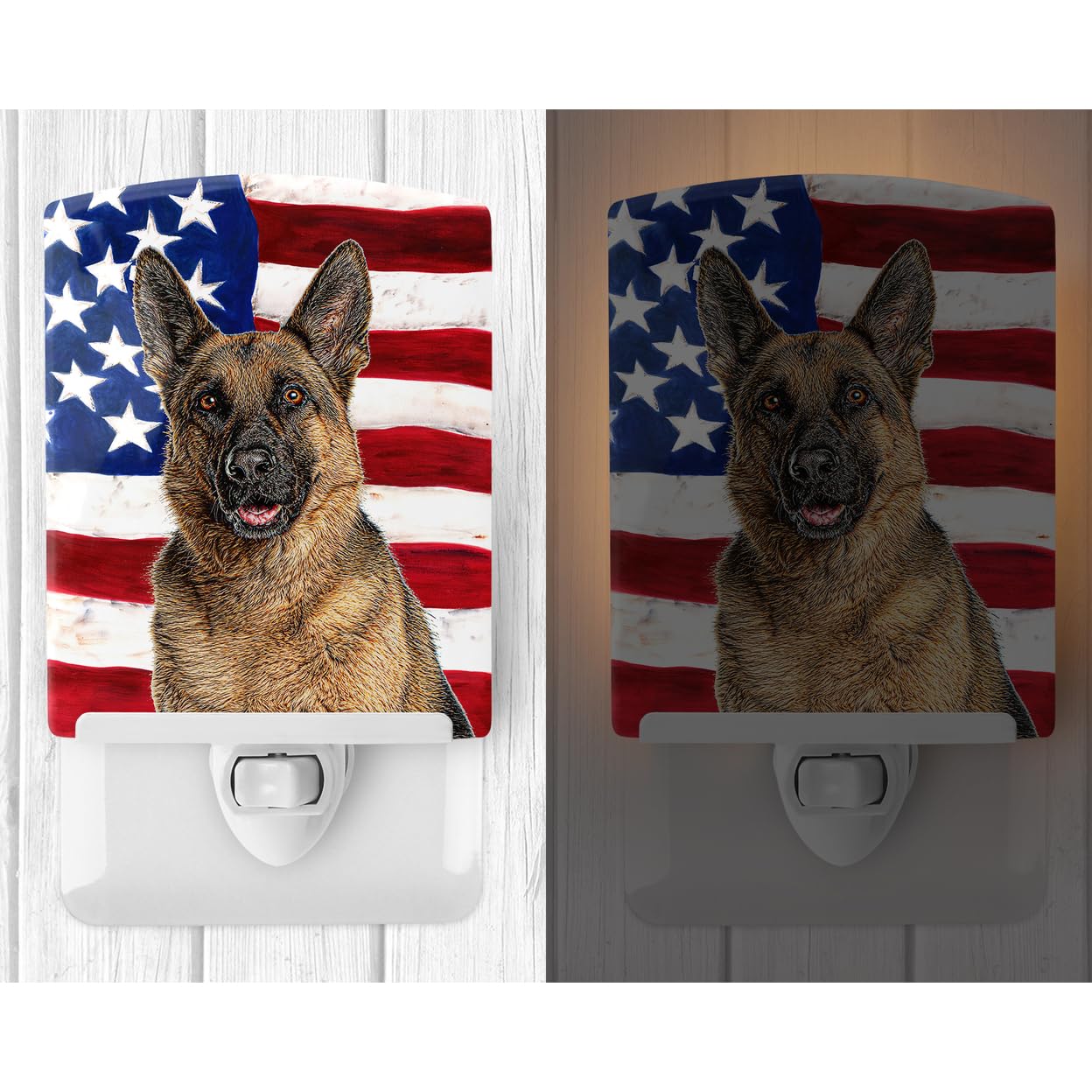 Carolines Treasures Ceramic Night Light, American Flag, German Shepherd, UL-Certified, 6x4x3 inches, Model KJ1159CNL
