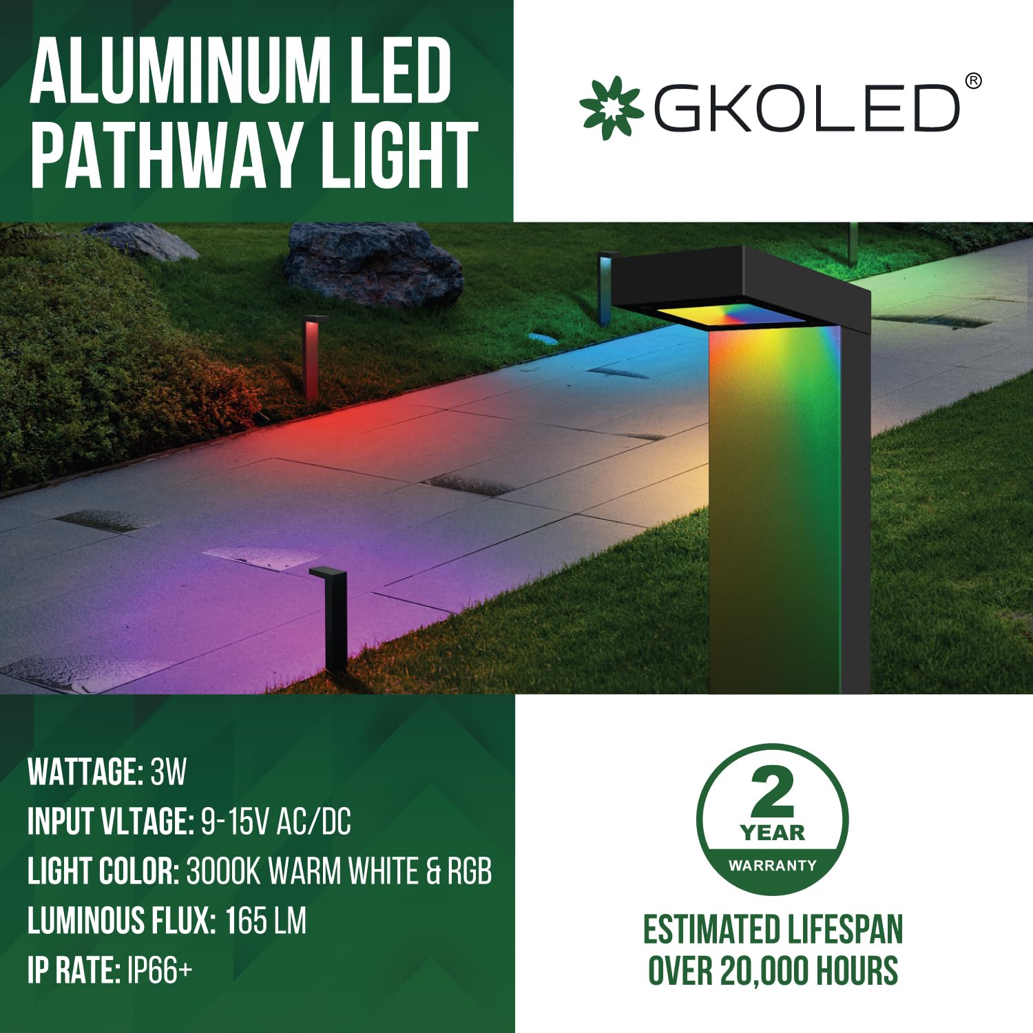 Gkoled 4 Pack Low Voltage Landscape Pathway Light Fixture, 9-15V Ac Dc Outdoor Walkway Lighting With App Control, Color Changing
