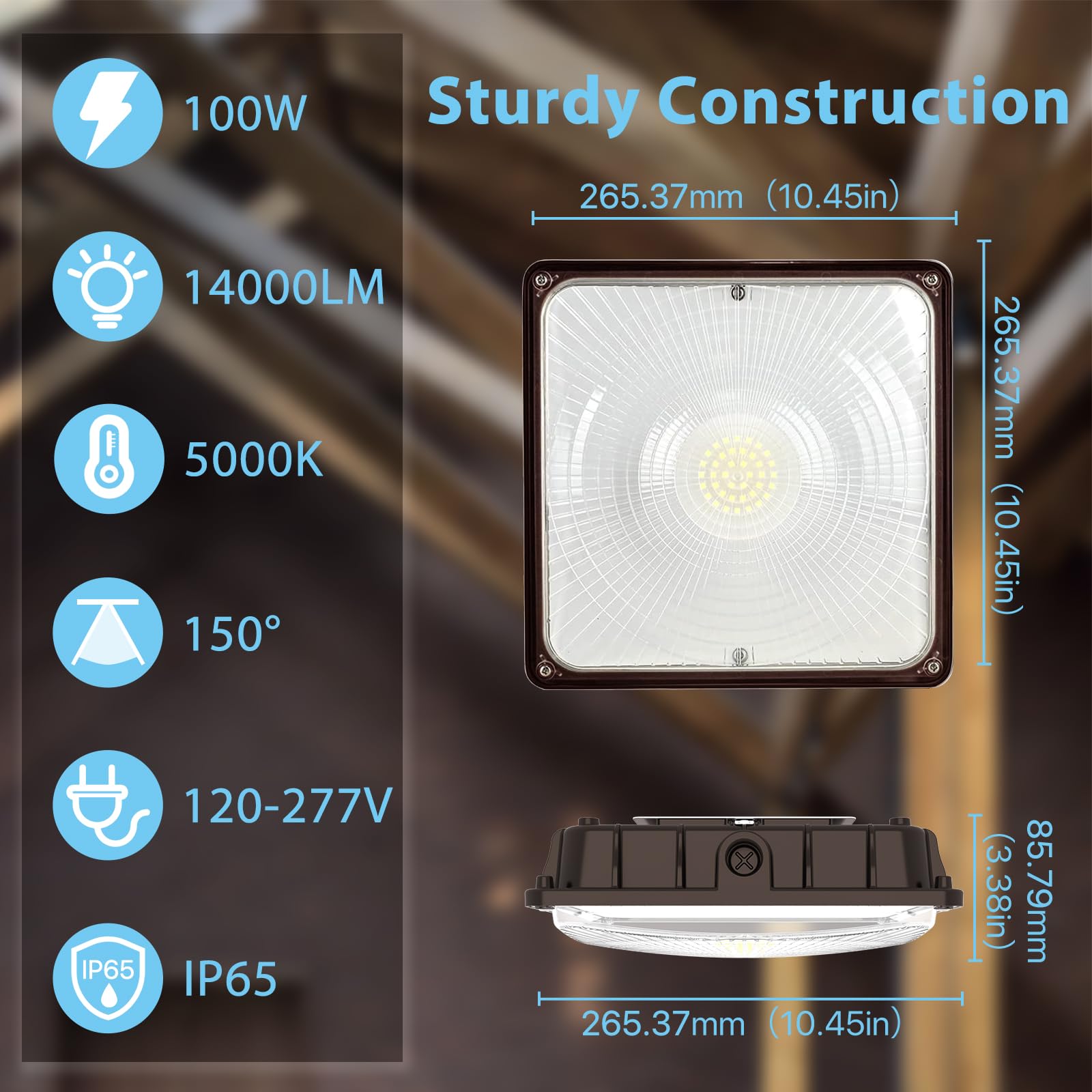 HYPERLITE 100W LED Canopy Light, 14000LM, IP65 Waterproof, Aluminum, Bronze, Model CN-MS-100W-57-1PACK