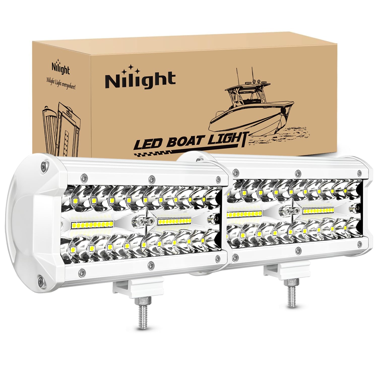Nilight Marine Led Light Pods Navigation Lights 2Pcs 6.5Inch White Spot Flood Combo Ponton Boat Deck Dock Lights For Night Fishi