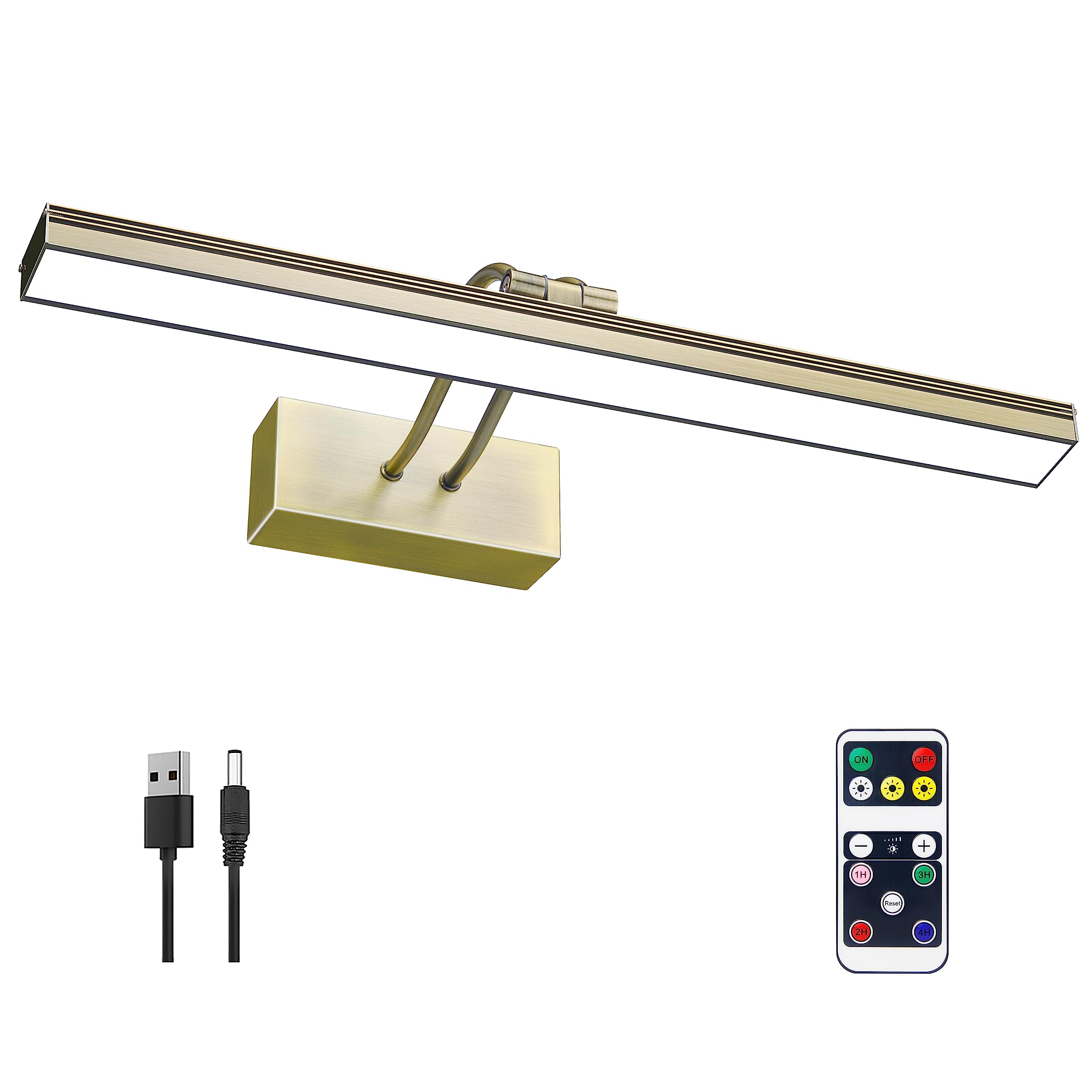 Funchday Picture Light For Wall,Wireless Picture Light Battery Operated, 3 Colors Painting Light With Remote Timer And Dimmable,Metal Art Light For Display,Artwork,Portrait,Gallery-Antique Brass