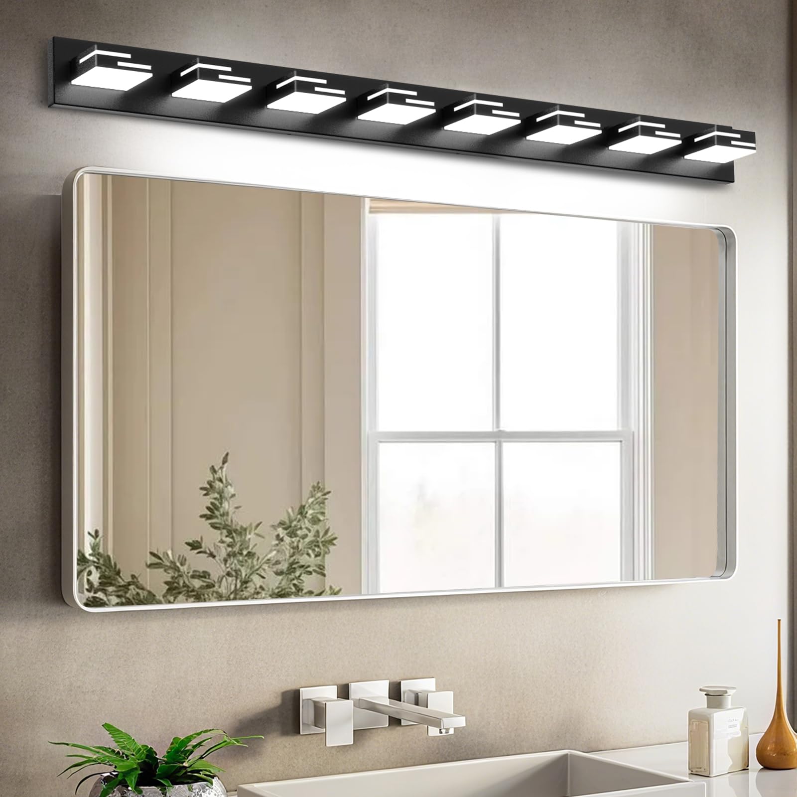 Izorro Modern Led Bathroom Vanity Light Fixtures (8-Light 5Cct Dimmable)  Matte Black Vanity Lights For Bathroom Lighting Fixtures Over Mirror With Rotatable