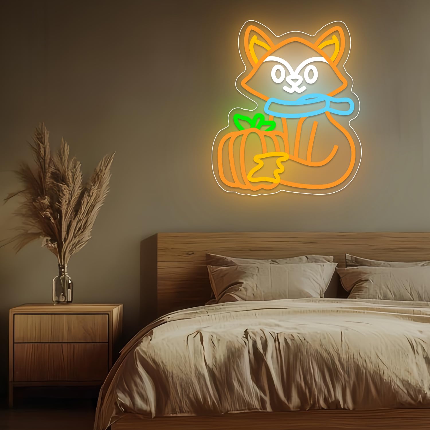 Fox Pumpkin Neon Sign Dimmable For Thanksgiving Neon Sign Led Fall Neon Light Sign Decoration Glowing Sign Usb Powered Wall Hanging Decoration For Thanksgiving Autumn Decor Present