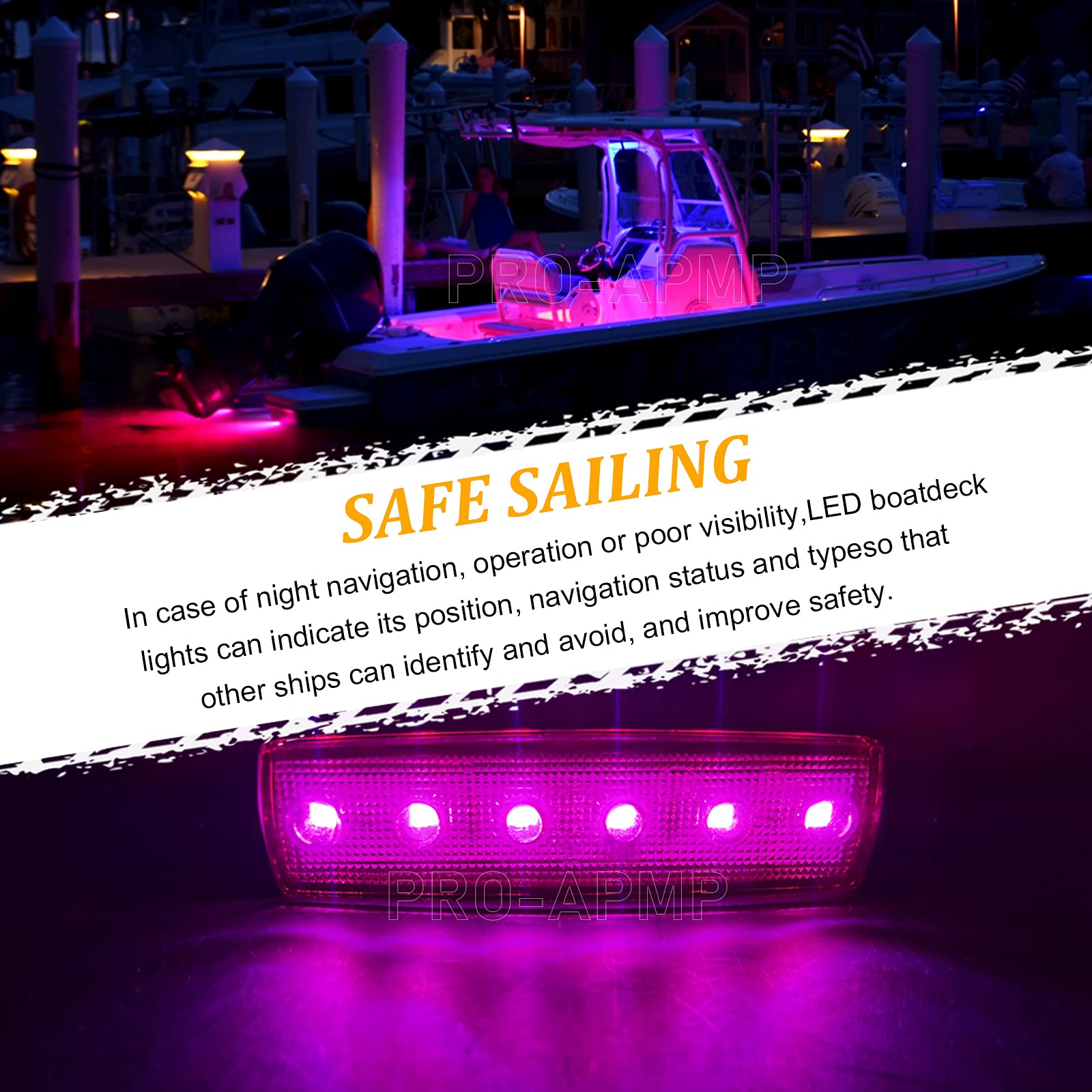 PSEQT LED Boat Interior Lights, Waterproof Courtesy Light Strip, 10Pcs, Purple, PC Lens, ABS Housing