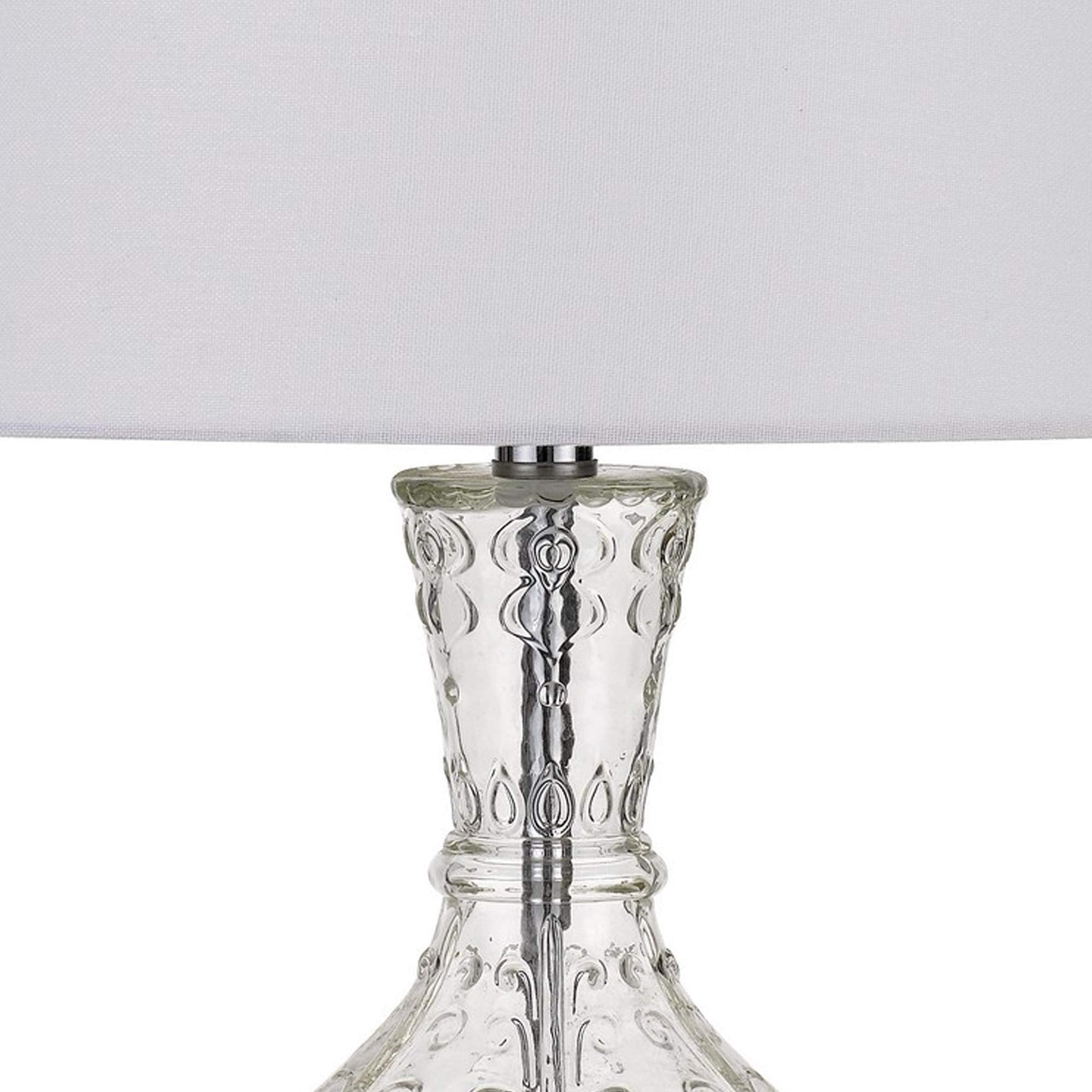 Benzara BM233332 Table Lamp, 150 Watt, Textured Glass Base, White and Clear