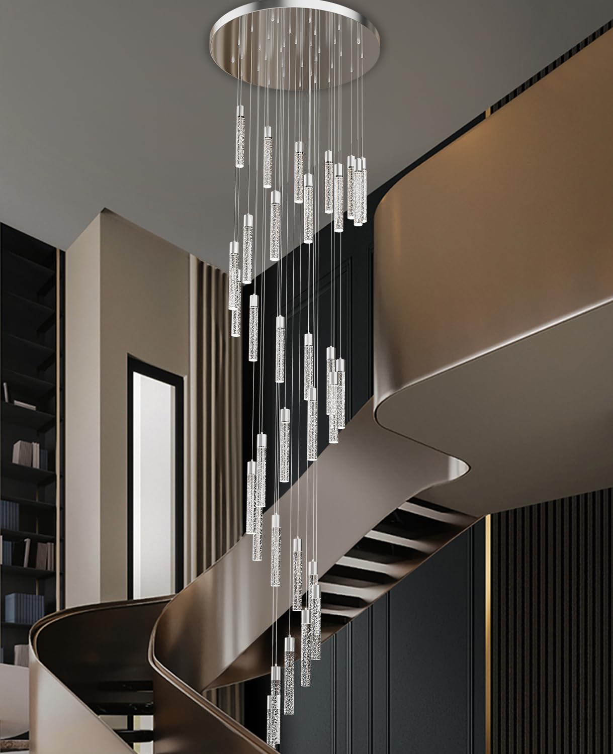 Esfos Pendant Lights Kitchen Island 36-Light, 6500K Modern Kitchen Island Lights Ceiling Lighting Fixtures With Crystal Bubble, Integrated Led Cold White Hanging Light Dining Room Light Brushed Nickel
