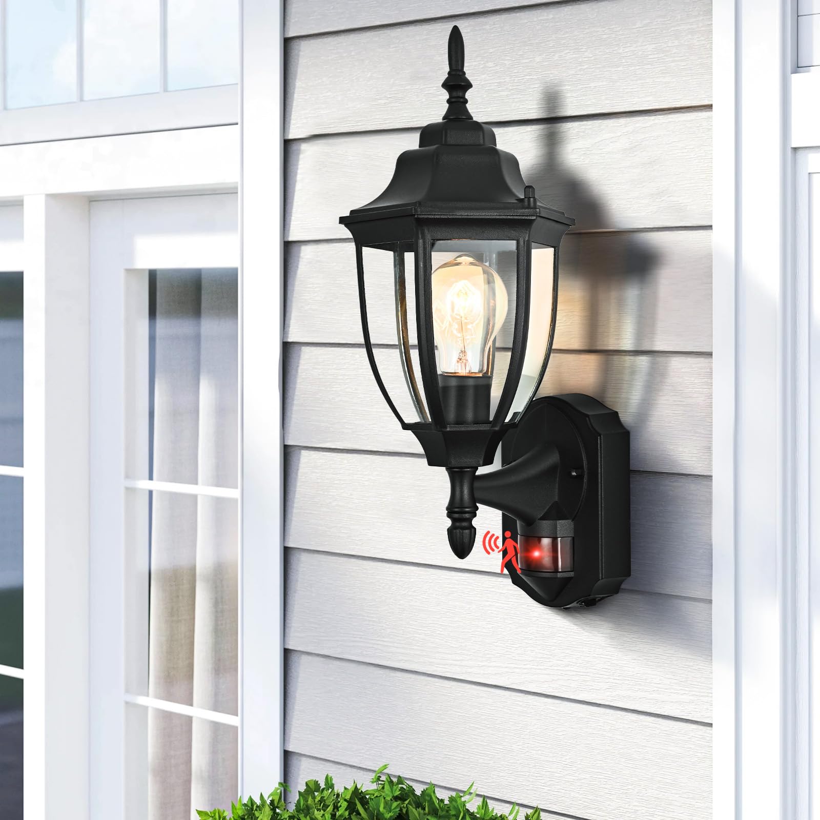 odorpower Outdoor Motion Sensor Wall Sconce, Anti-Rust Aluminum, Black, 1 Pack, Model 0018-WU-SE BK, Dusk to Dawn Lighting