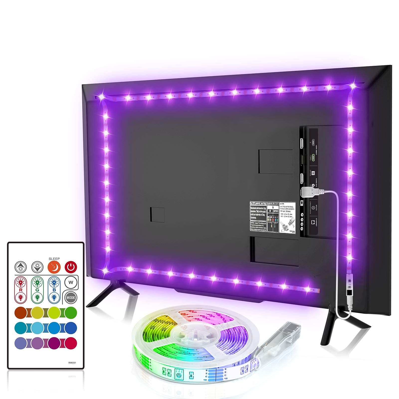 BASON LIGHTING TV Backlight, 9.8ft USB LED Light Strip, RGB 4096 DIY Colors, for 32-58 inch TVs, Model TV131, Plastic Material