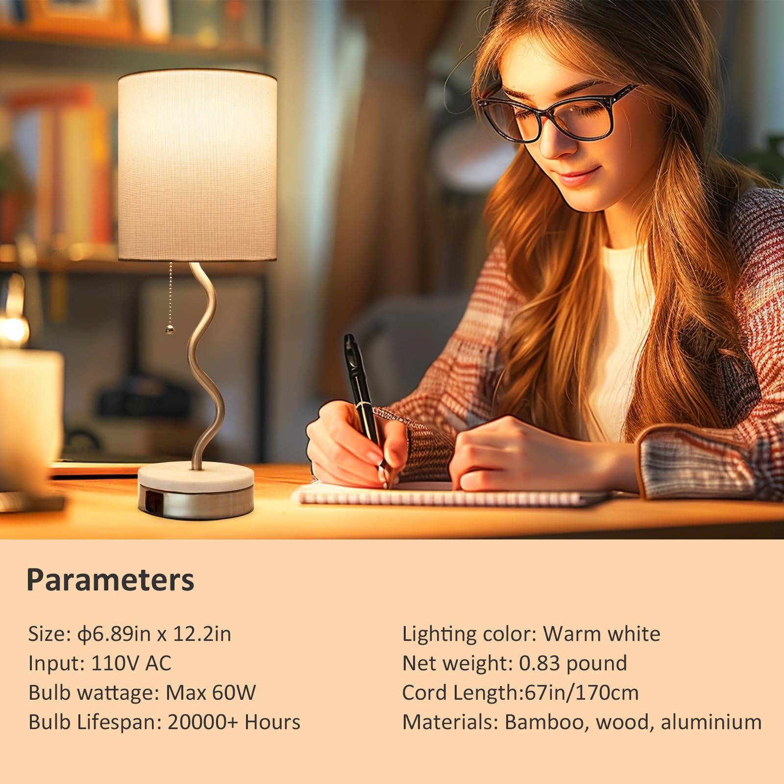 Velxee Marble Base Table Lamp - Modern Bedside Lamp With Usb Port & Pull Chain, Lamp For Bedroom, Living Room, Or Office - Elega