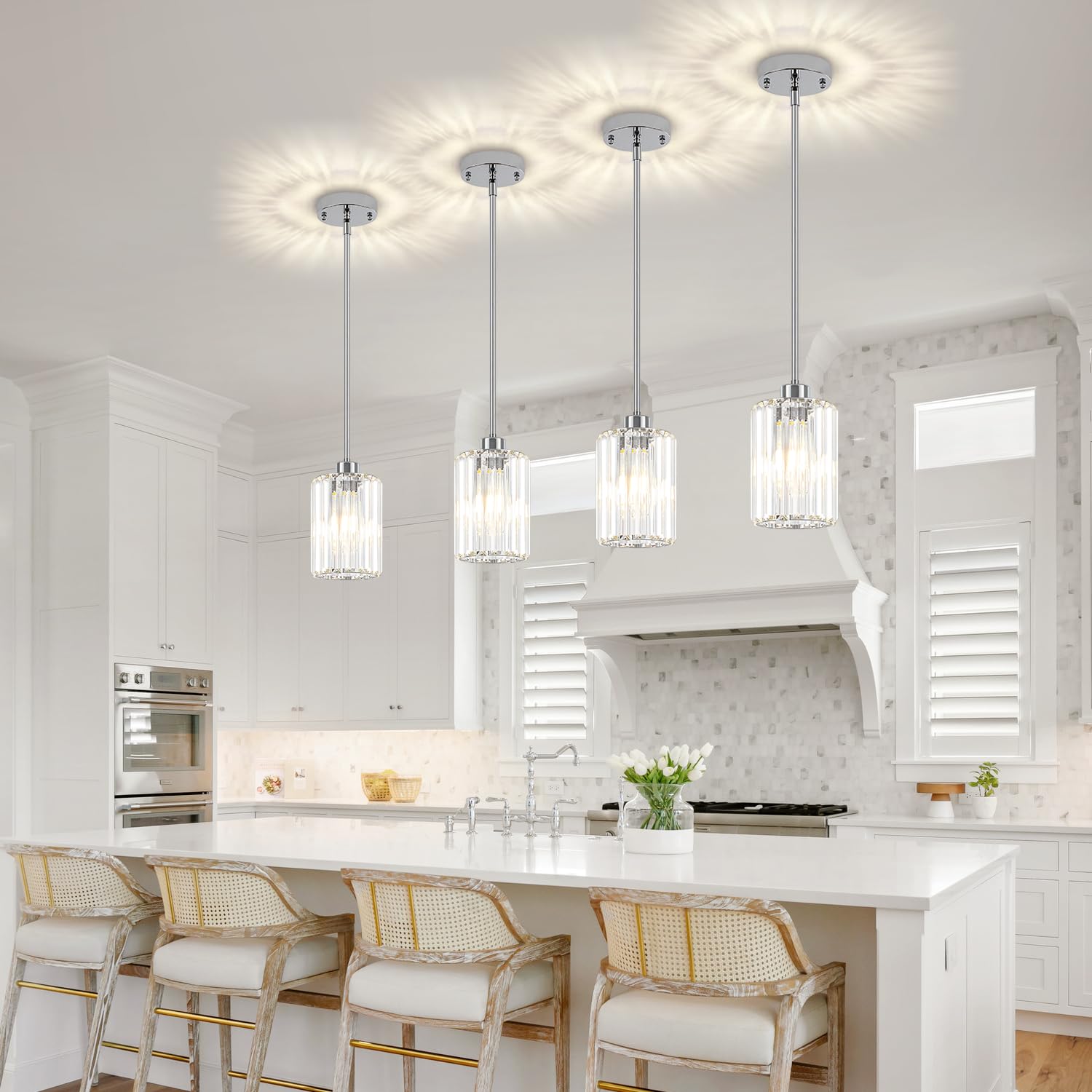 ZSMIHDOH Chrome Pendant Lights, 2-Pack Crystal Hanging Lights for Kitchen Island, Modern Metal Chandeliers