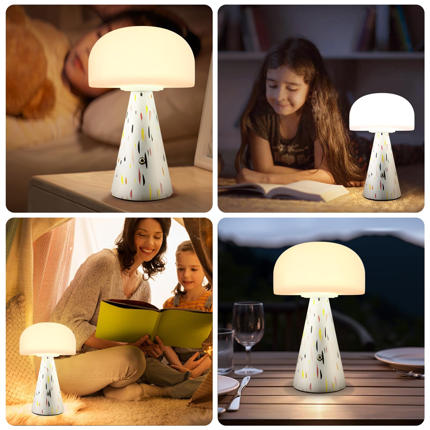 Levigo Cute Mushroom Table Lamp With Touch Switch, Natural Style Portable Cordless Led Dimmable Soft Light Lamp (Yellow)