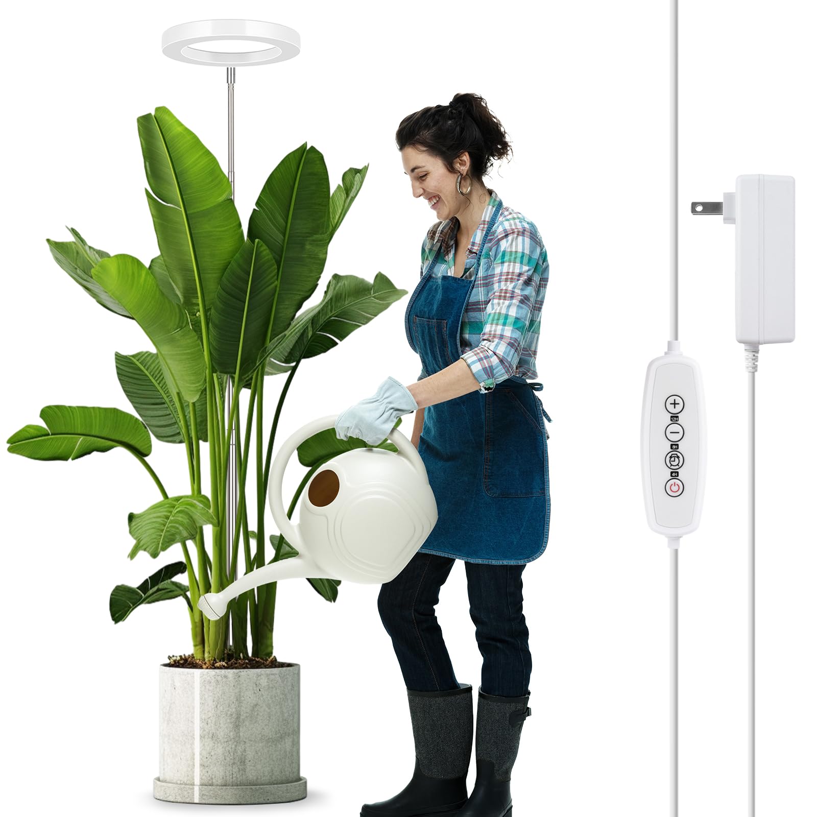 Lordem Grow Light For Indoor Plants, 7.9&quot; Full Spectrum Led Plant Grow Light, Height Adjustable Growing Lamp With Auto Timer 4H/8H/12H, 6 Dimmable Levels, Ideal For Indoor Large Tall Plants Growth