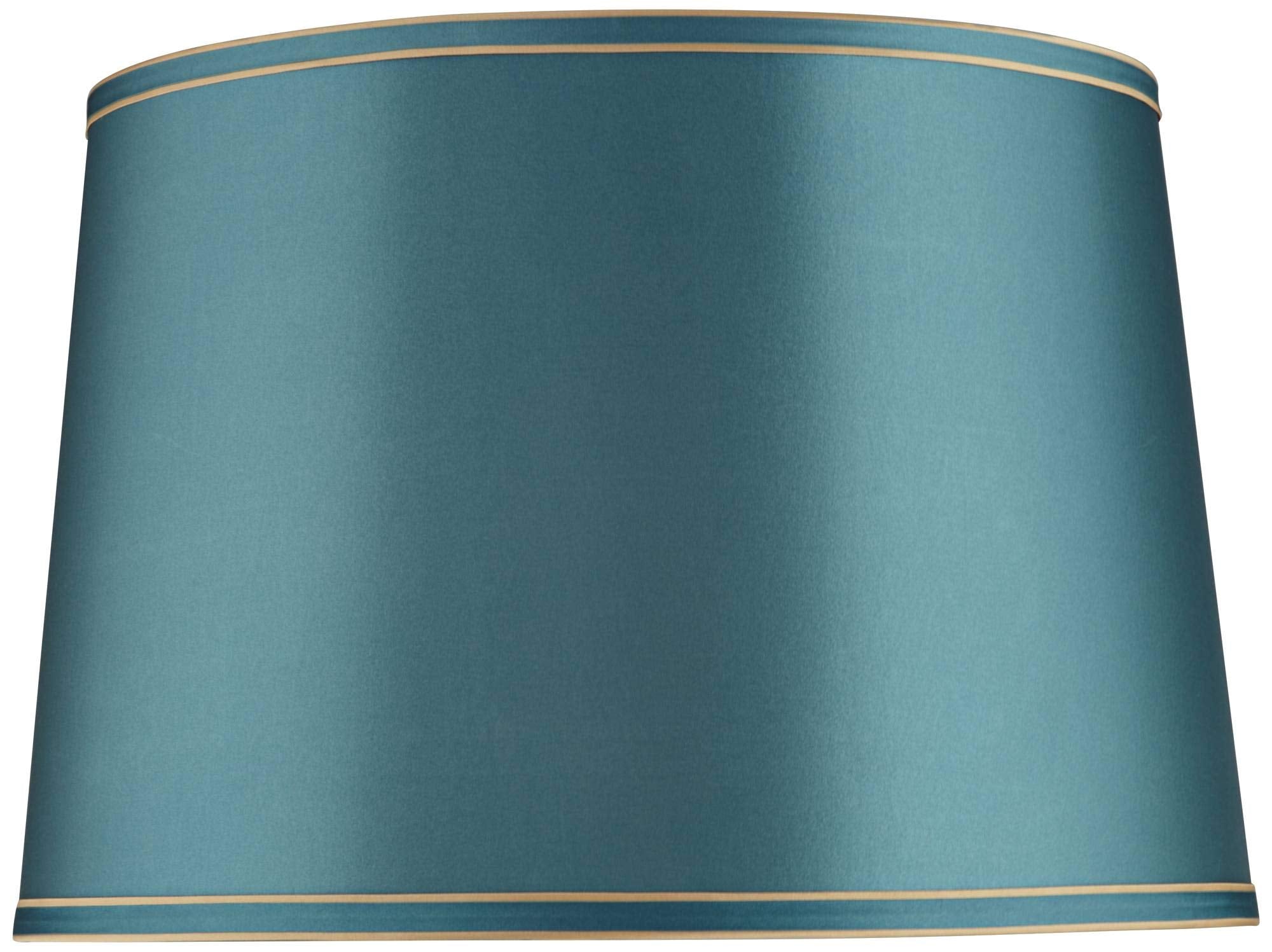 Soft Teal Medium Drum Lamp Shade With Gold Trim 14'' Top X 16'' Bottom X 11'' High (Spider) Replacement With Harp And Finial - S