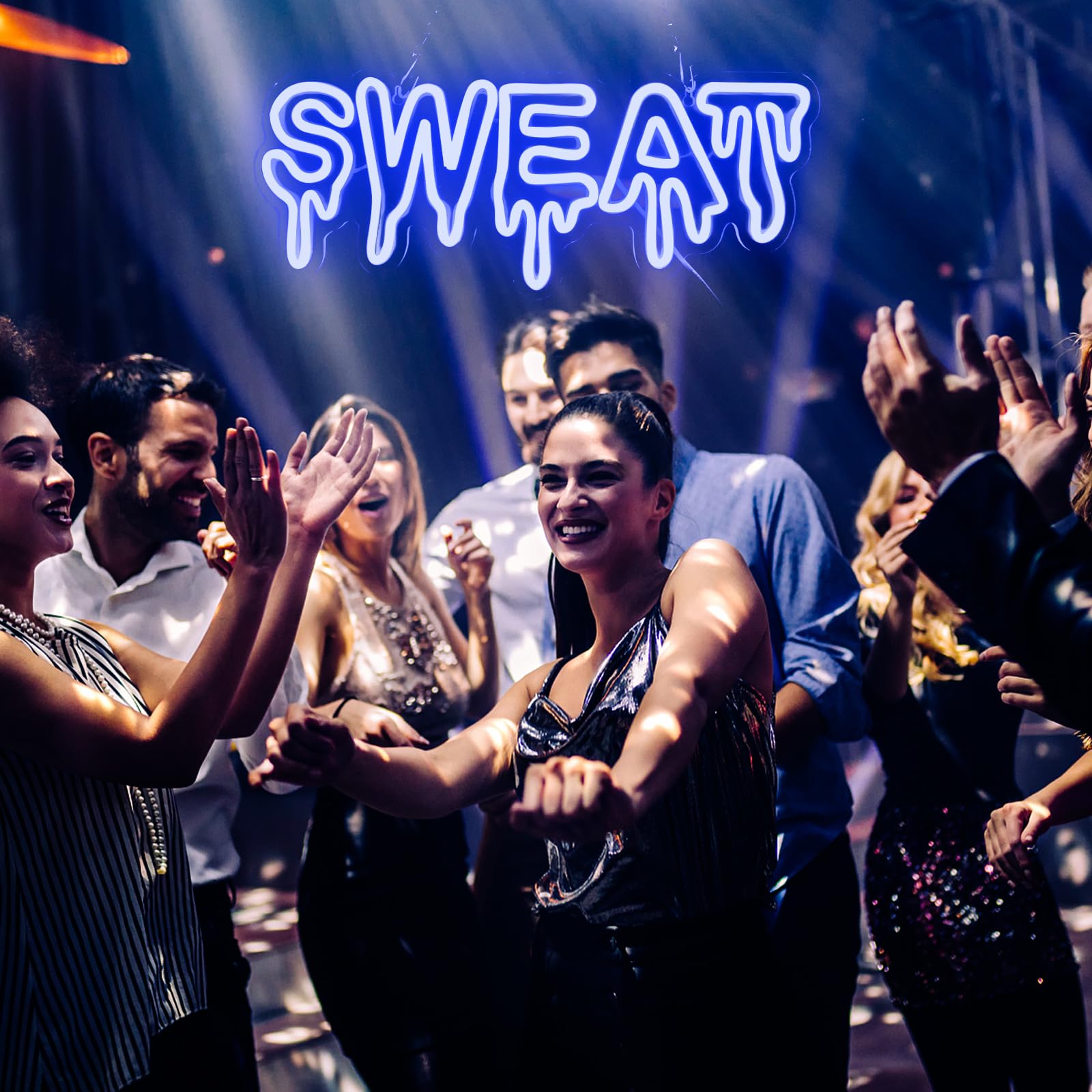 LeDigPig Sweat Neon Sign LED Wall Decor, Dimmable Acrylic Light, 16.8inx6.8in, Blue, Model: StaryLightz-Sweat