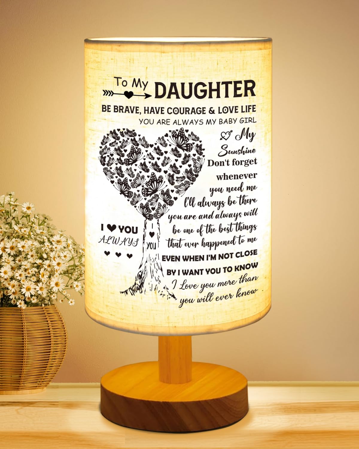 Gorgifty Daughter Gifts from Mom  to Daughter Fabric Table Lamp  Birthday Mothers Day Gifts for Daughter from Mom Dad  Bedside Table Lamp Easter Gifts for Daughter For Mature Users from Mother