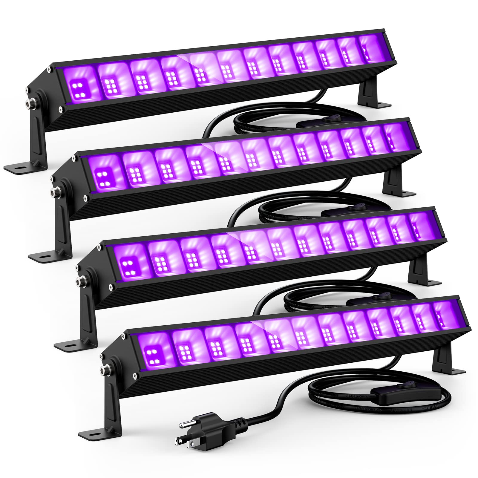 Atfoyer 4Pcs 40W Led Black Light Bar For Glow Parties, Halloween, Stage Lighting - 484 Sq.Ft Area