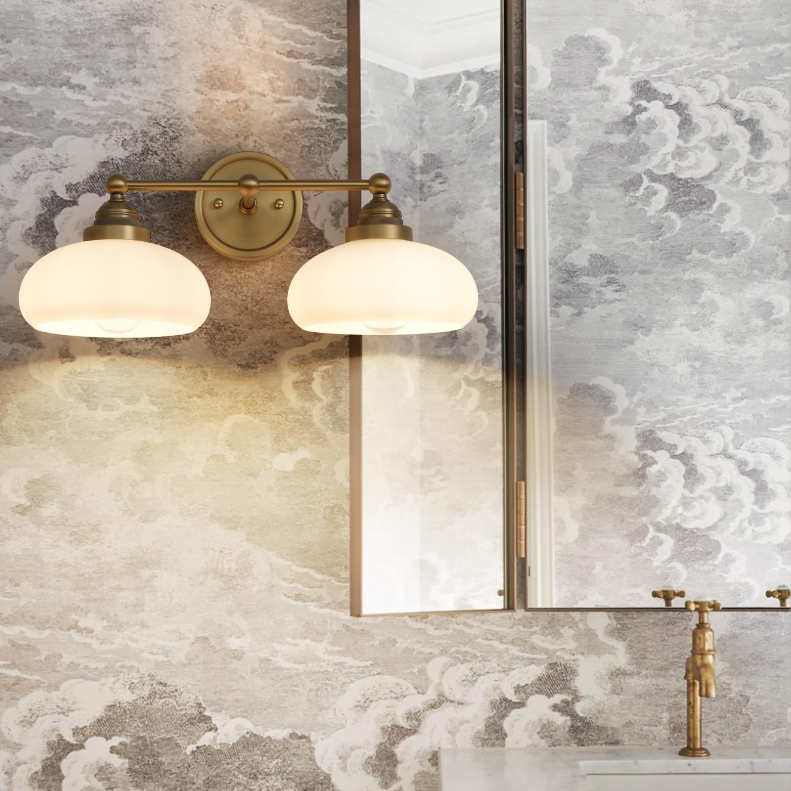 Songcilt Vintage 2-Lights Sconces Wall Lighting With Milk White Glass Shade, Double Arm Wall Lamp Fixture For Living Room Dining