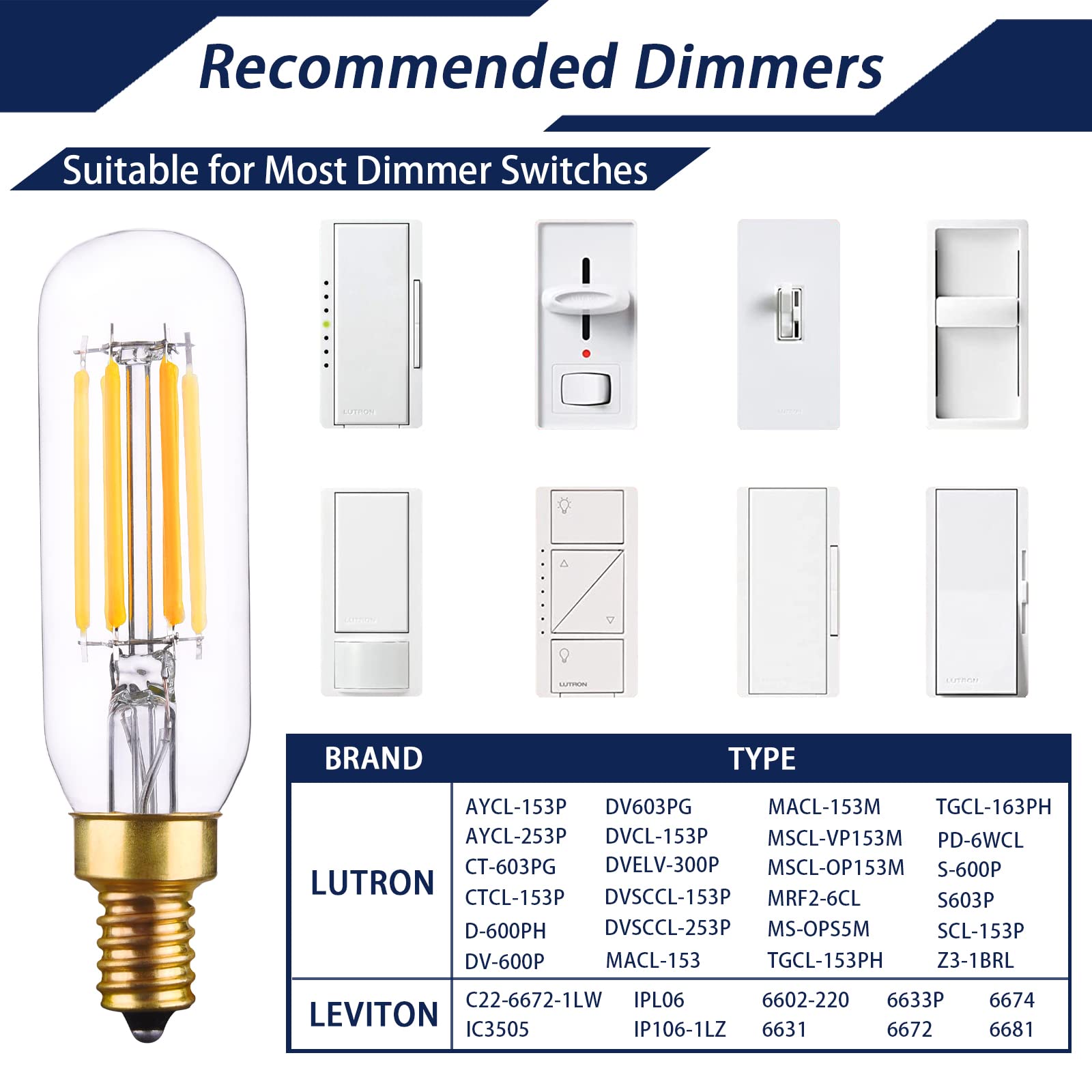 Create Bright Vintage Led Edison Bulbs E12 Candelabra Dimmable Light Bulbs T6 T25 80W Equivalent,2700K Warm Light,3.58 Inch,12-P
