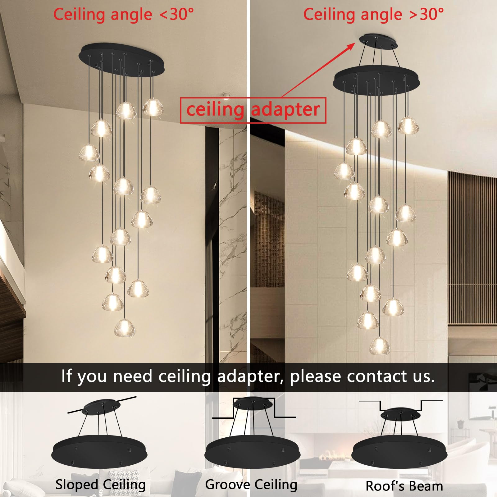 dolria Modern Crystal Chandelier - 14-Lights Round, Black LED Lighting Fixture for Staircase, Foyer, Living Room - Model PC0010-14B