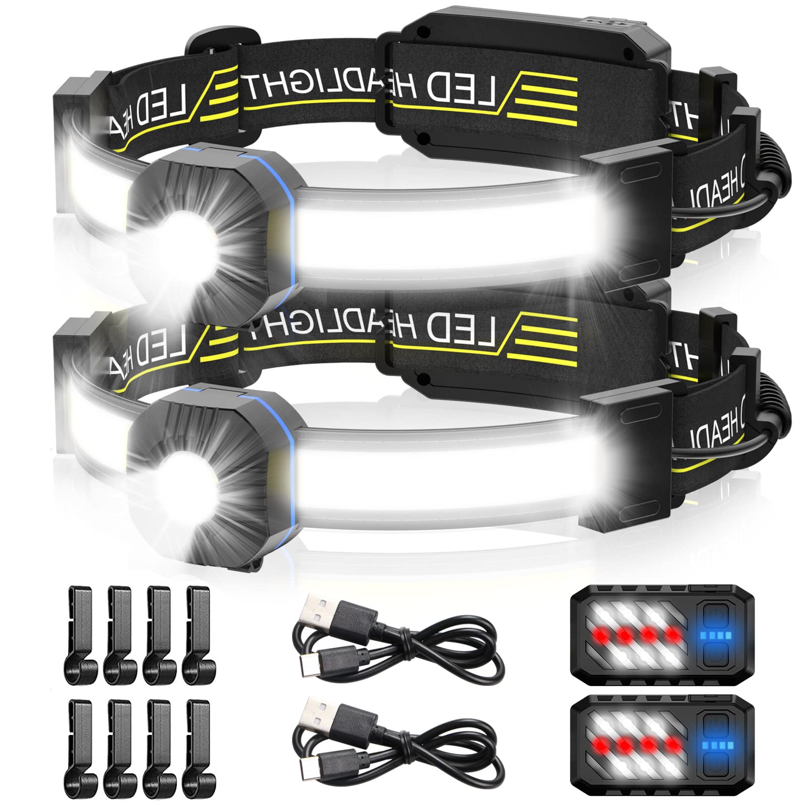 Spriak Led Headlamp - 1000 Lumens, 230° Wide Beam, Usb Rechargeable, Waterproof, Lightweight, 2Pcs, Aluminum For Camping, Running, Hiking