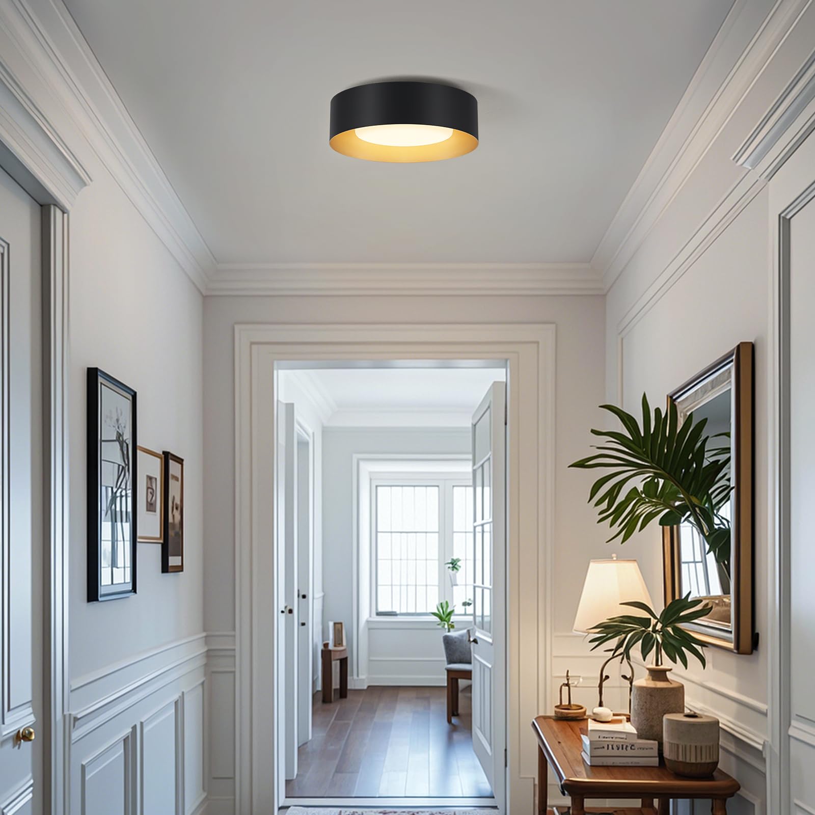 Goomavi Modern Flush Mount Ceiling Lights,Minimalist 12.5In Round Close To Ceiling Light Fixture,Black And Gold Metal Ceiling Li