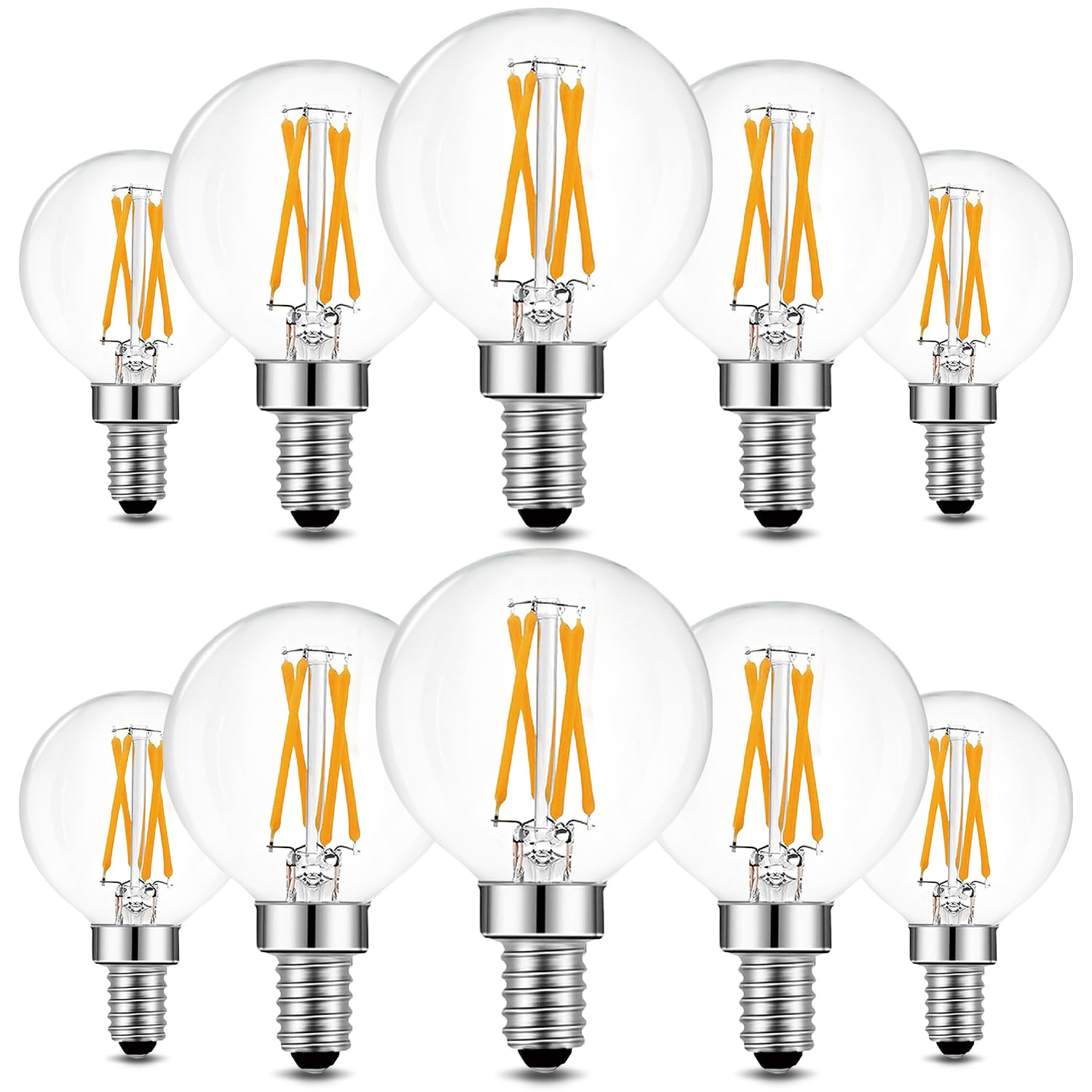 Brimax 10 Pack G16.5 Light Bulbs,Dimmable 4W Led Bulbs,Equal To E12 Candelabra Bulb 40W,Small Globe Bulbs 400Lm, 2700K Warm Whit