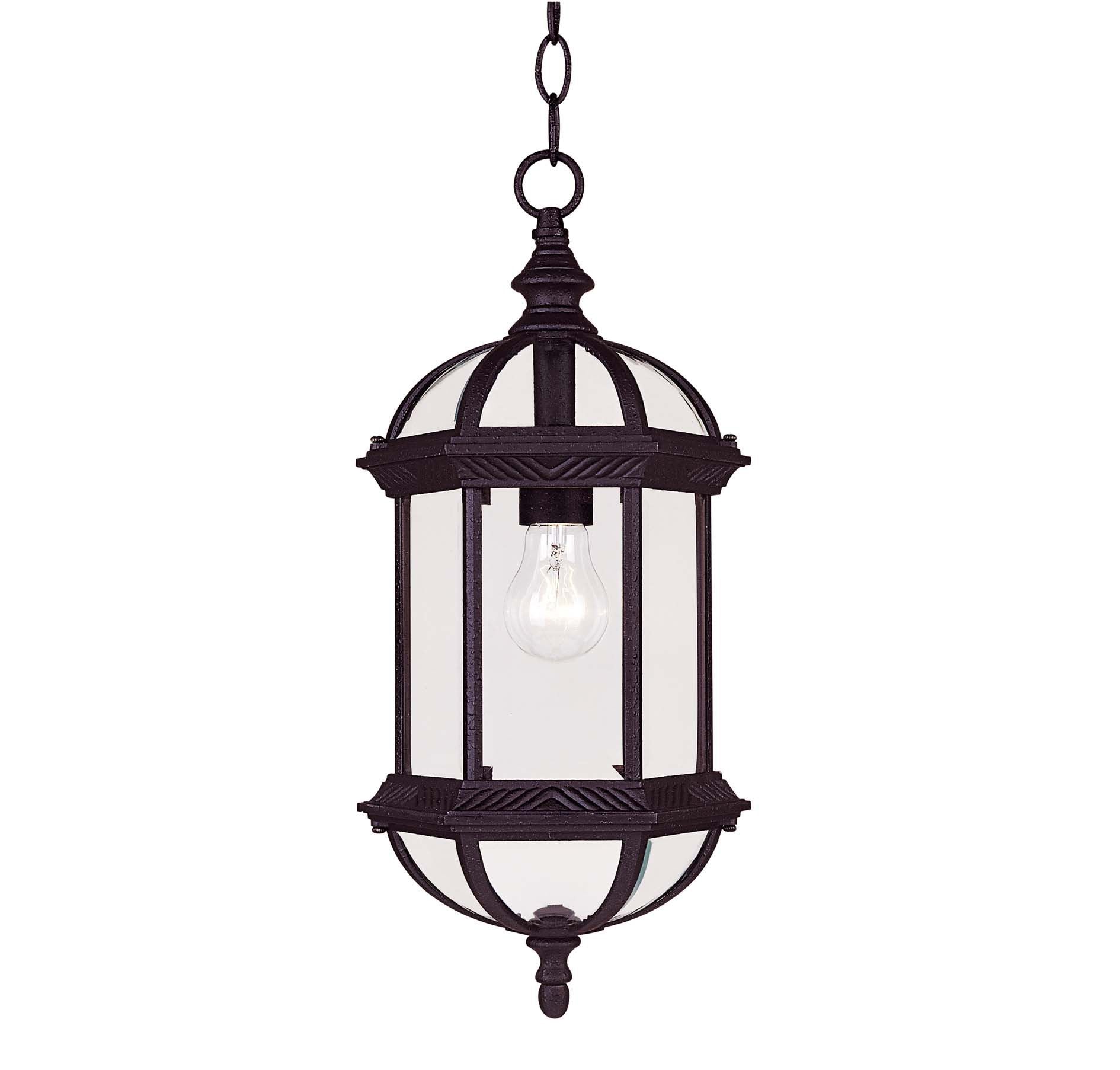 Savoy House 5-0631-BK Kensington Traditional Rustic Clear Beveled Glass Outdoor Hanging Lantern, 1-Light 60 Watt, 18 H x 8 W, Te