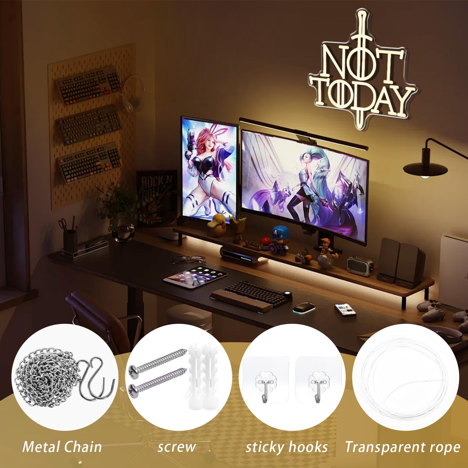 Not Today Neon Sign Sword Neon Light For Wall Decor Anime Game Led Sign Kids Gift Bedroom Party Dorm For Man Cave Living Room Christmas Party