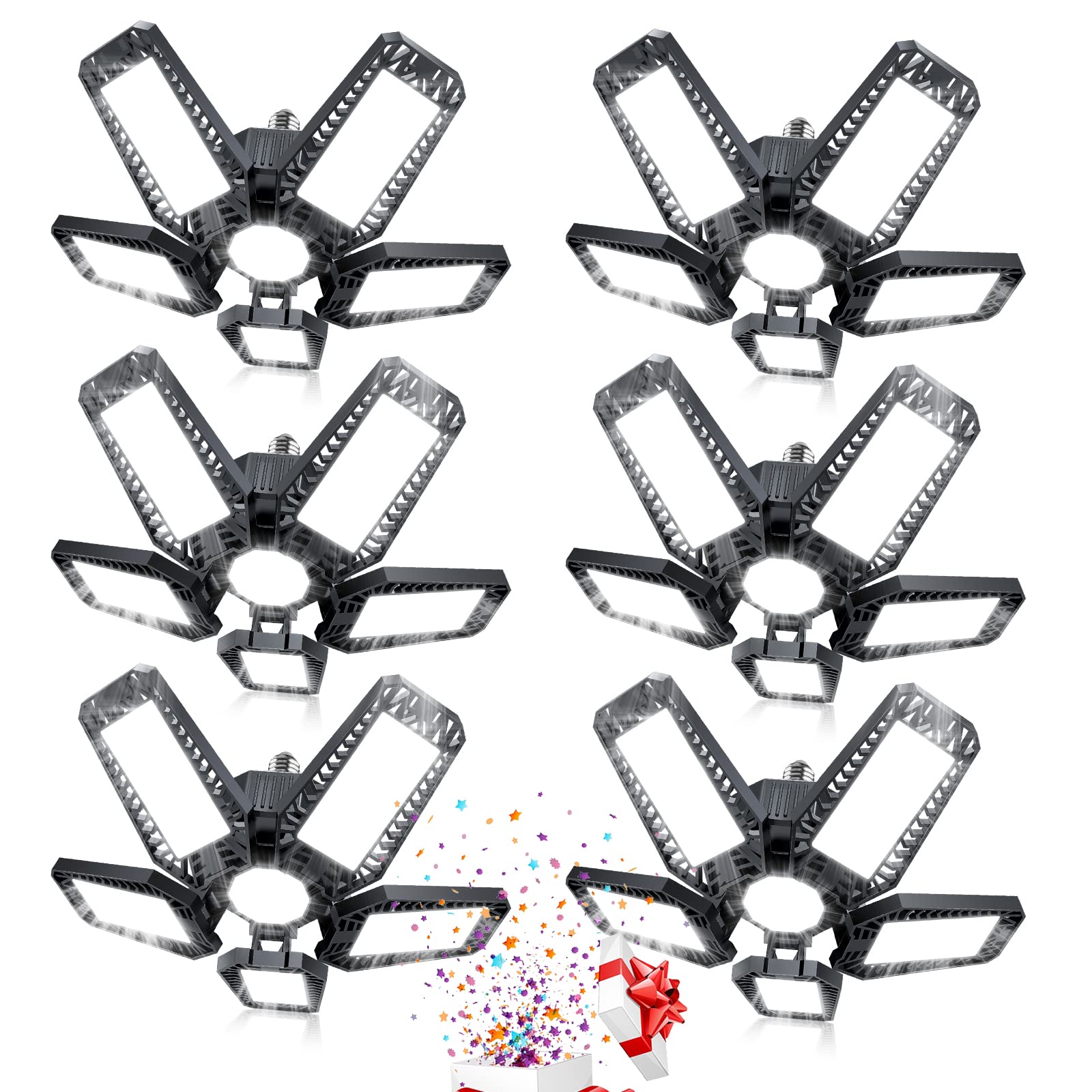 YIBEYYDS LED Garage Light - 160W 16000LM 6500K LED Garage Ceiling Lights, Screw in Shop Lighting 5+1 Deformable Panels for Attic