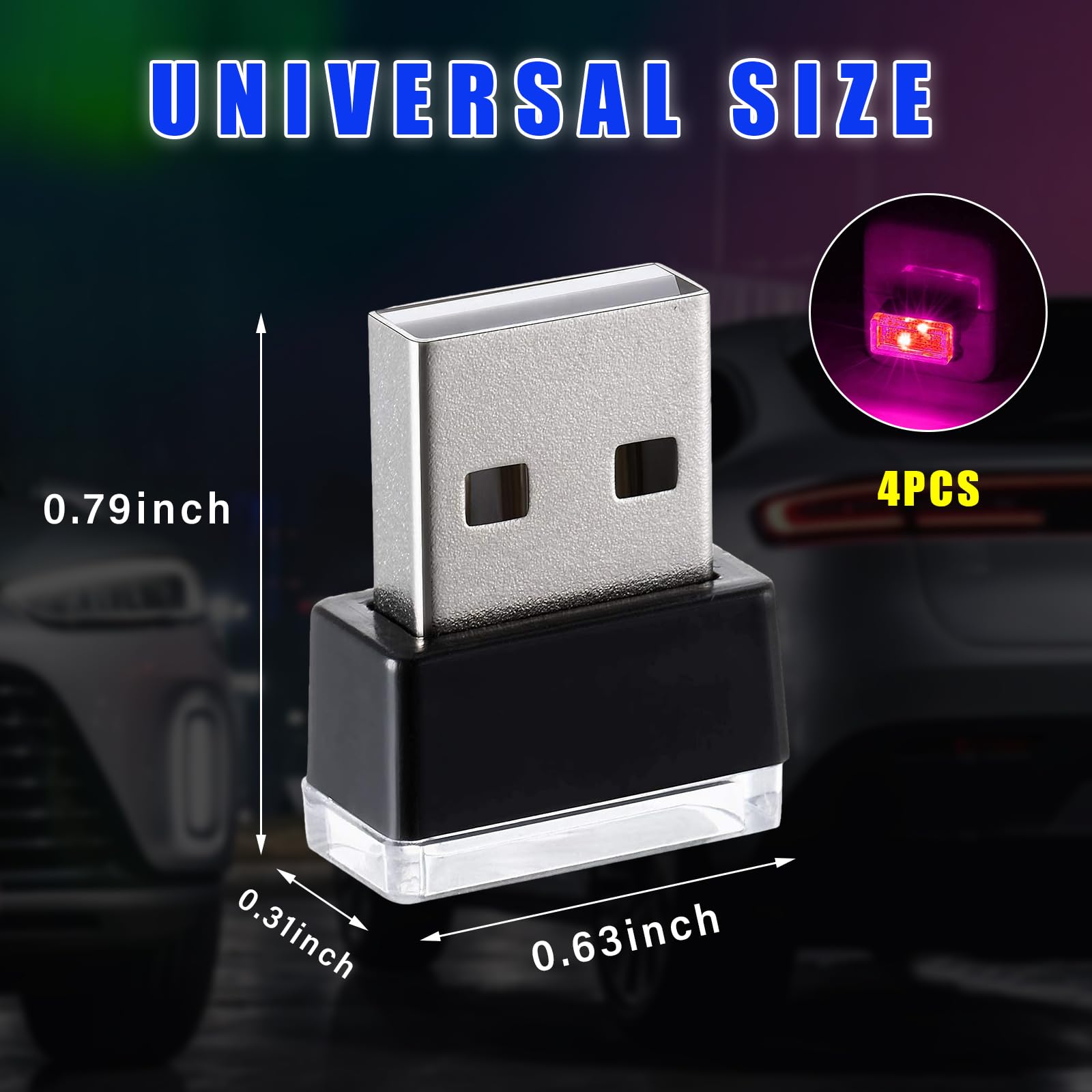 Augeny Usb Led Car Interior Atmosphere Lamp, Portable Night Light Kit, Universal Fit, Purple