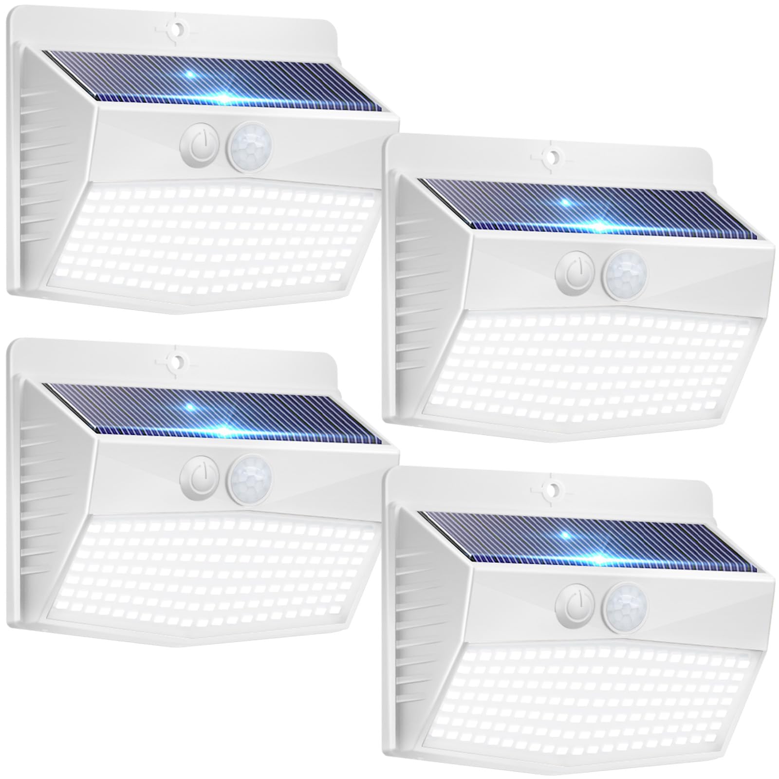 [4 Packs] Solar Outdoor Lights Motion Sensor Solar Security Lights Waterproof With 3 Lighting Modes Solar Powered Wall Lights Outside For Garden Fence Yard White