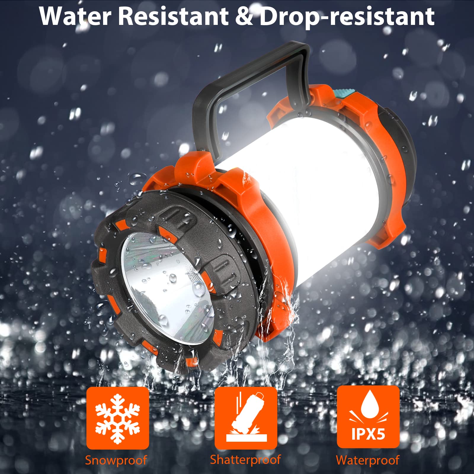BOBKID 2 Pack Camping Lantern, 1000LM LED, Rechargeable, IPX5 Waterproof, 4000mAh Power Bank, Orange, Model KJ-1296