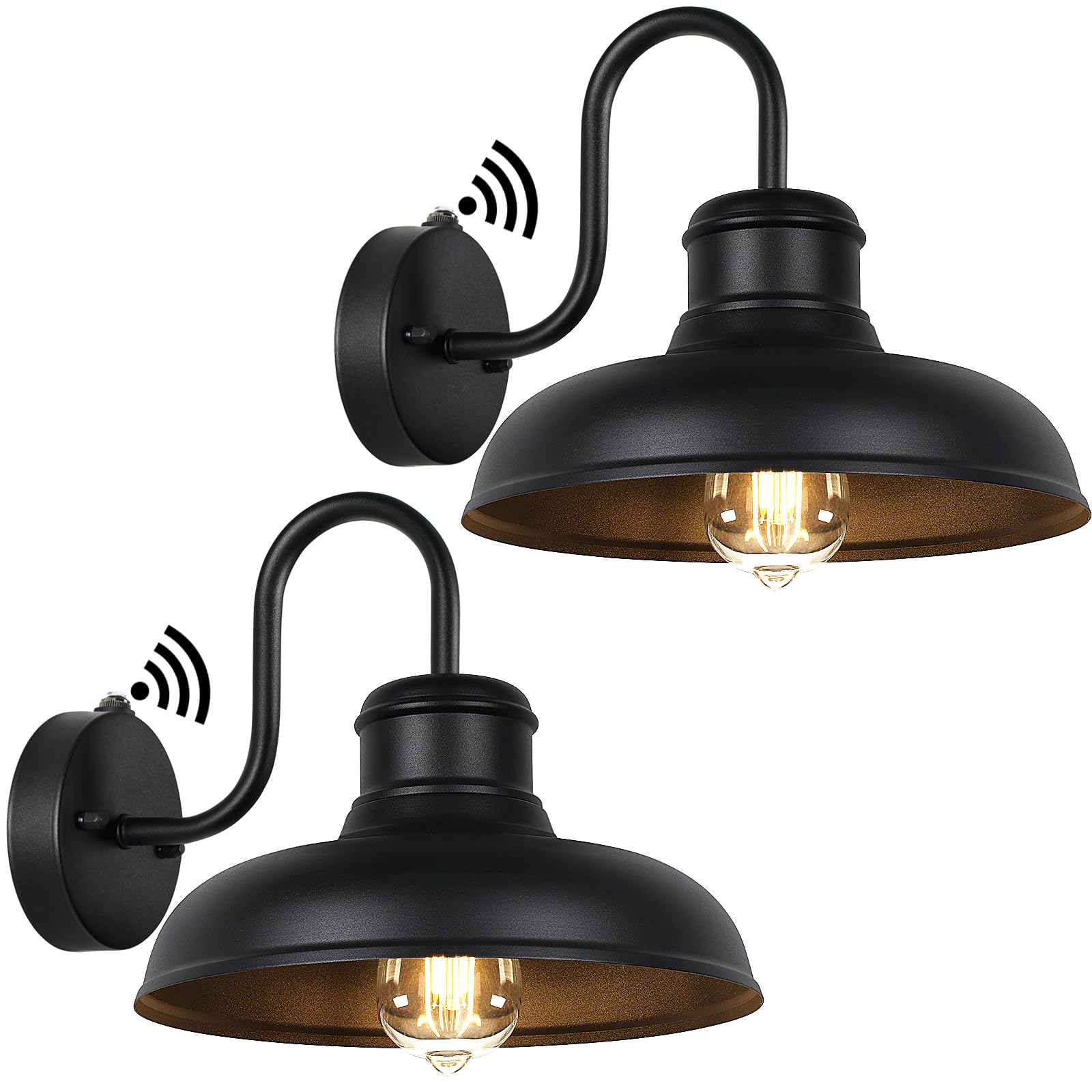 TOBUSA Outdoor Wall Lights 2-Pack, Gooseneck Barn Sconces, Waterproof, 11.5in Black, Model B11023PP