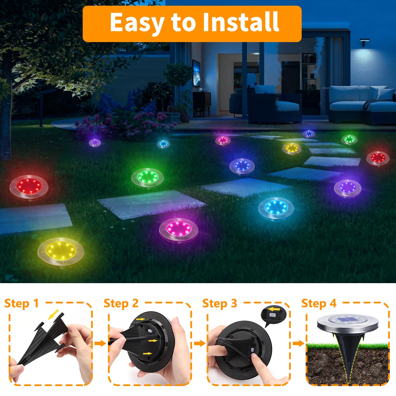 Lyhope Solar Ground Lights Outdoor, 16 Pack 8 Led Color Changing Solar Disk Lights Waterproof Garden In-Ground Pathway Lights La