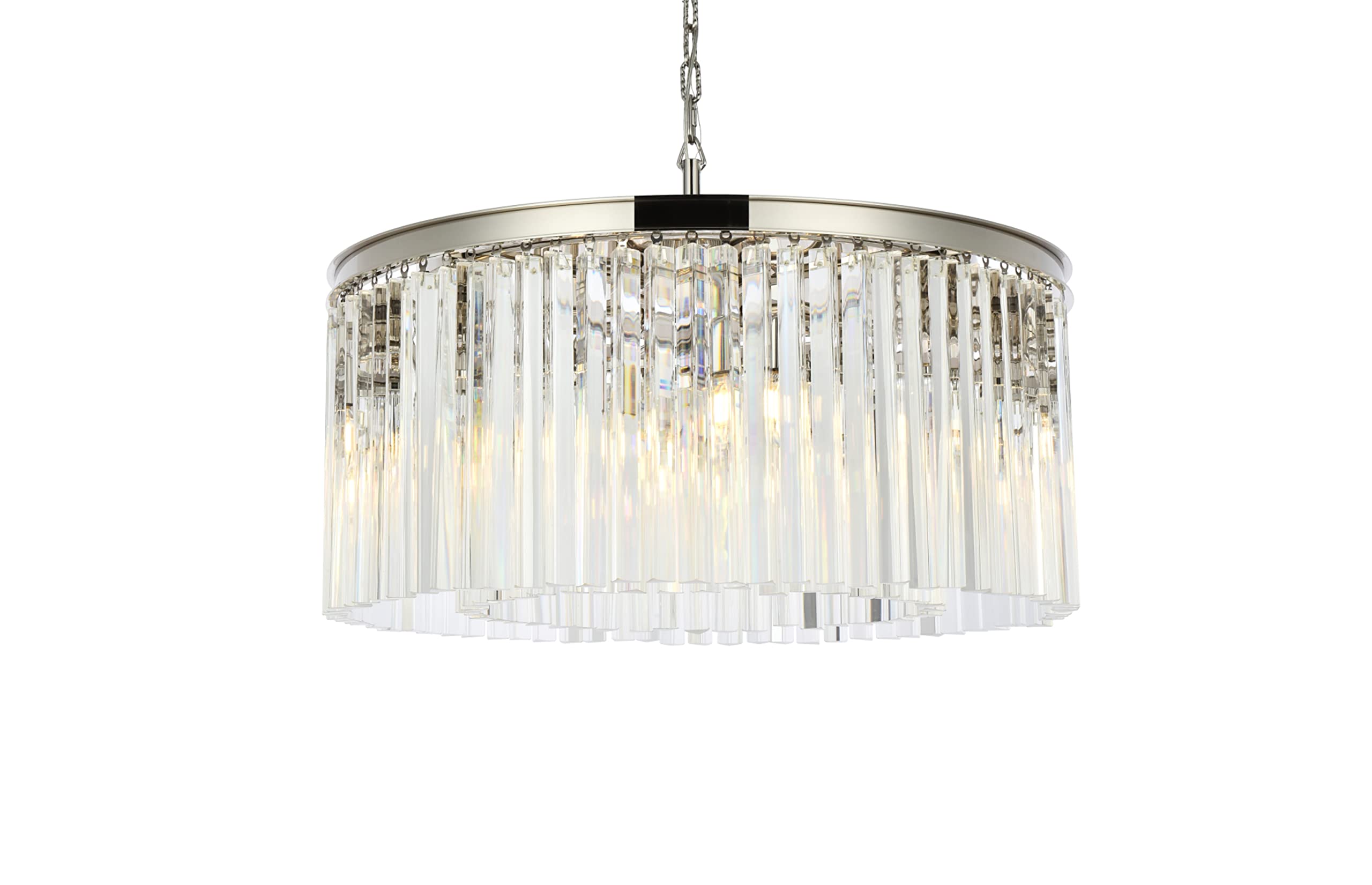 Elegant Lighting Sydney Collection 1208D31PN/RC 8-Light Pendant Lamp with Royal Cut Crystals, Polished Nickel Finish