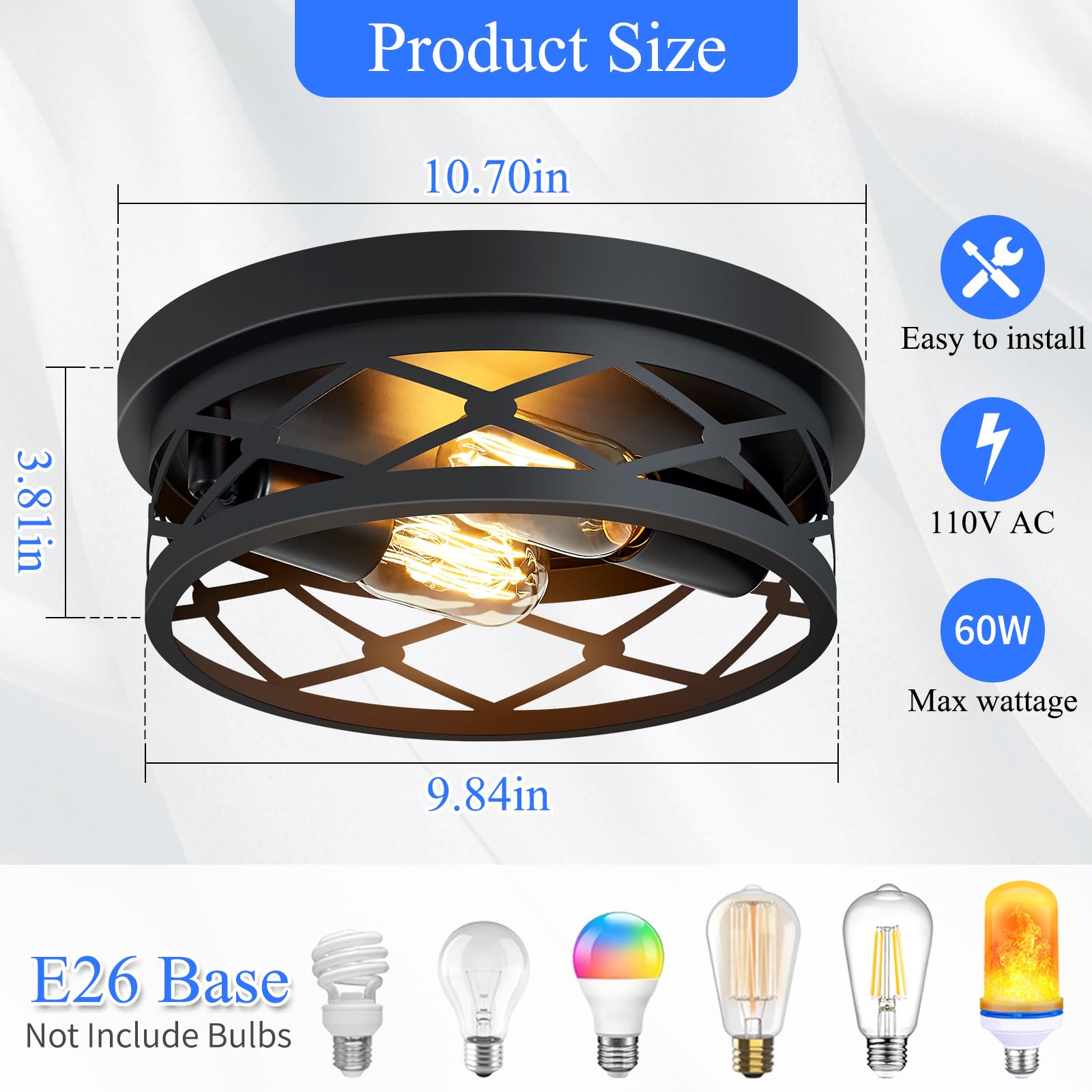 Skejao Flush Mount Ceiling Light Fixture For Hallway,2-Light Black Hallway Light Fixtures Ceiling,Light Fixtures Ceiling Mount F