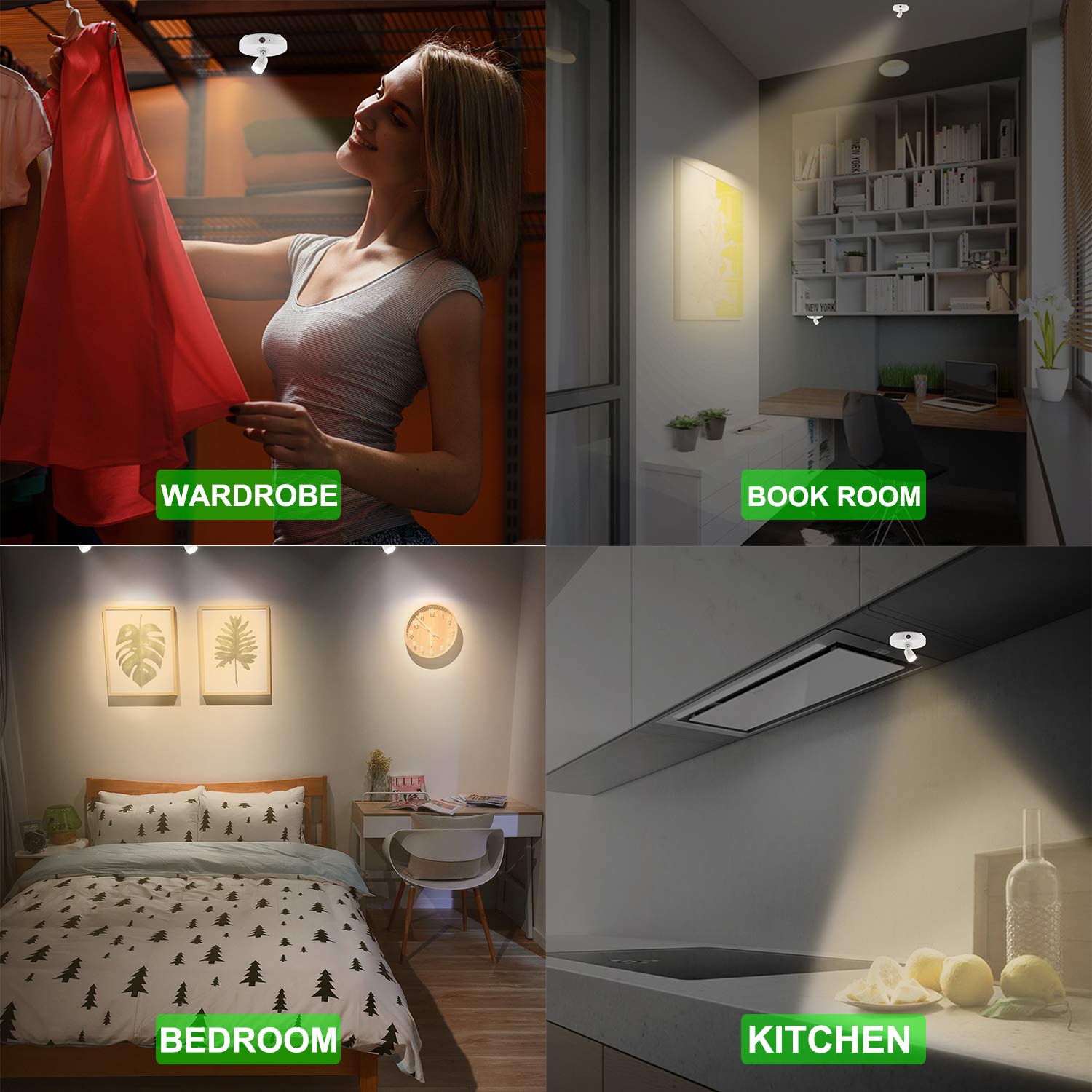 HONWELL Wireless LED Spotlights 2 Pack, White Accent Puck Lights with Remote, Model H624IR for Indoor Lighting
