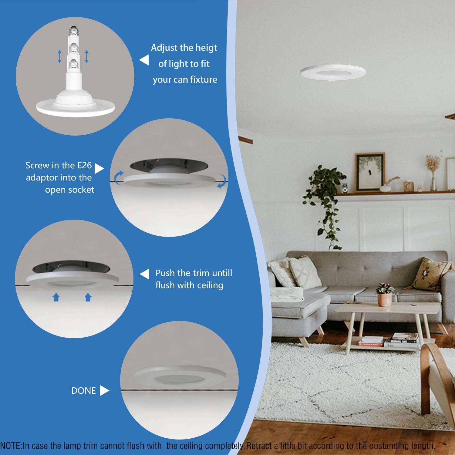 Jolux 5/6 Inch Led Can Lights Adjustable Recessed Retrofit Downlight, Etl Damp Rated Replacement Conversion Kit, 12W=60W, 3000K