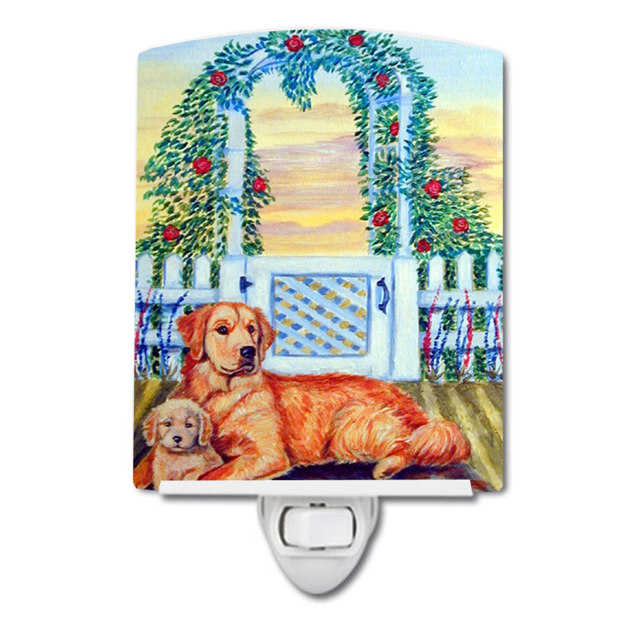  inchCarolines Treasures Golden Retriever and puppy at the fence Ceramic Night Light, 6x4, Multicolor inch