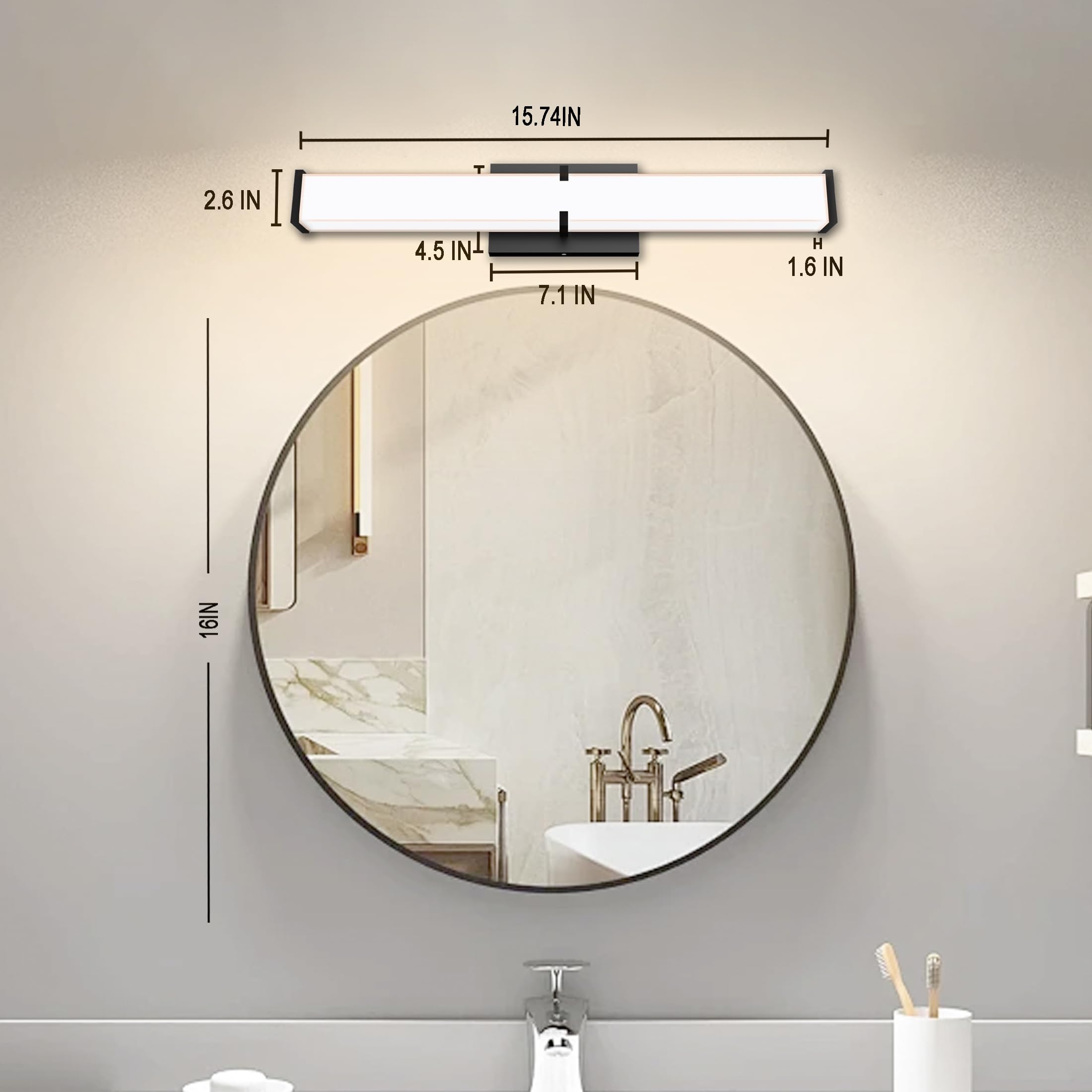 Novelux 15.74Inch 2000Lm Bathroom Light Fixtures 5Cct Optional  Black Modern Led Vanity Lights Clear Shade  Dimmable Bathroom Lighting Fixtures Over Mirror - Etl Listed